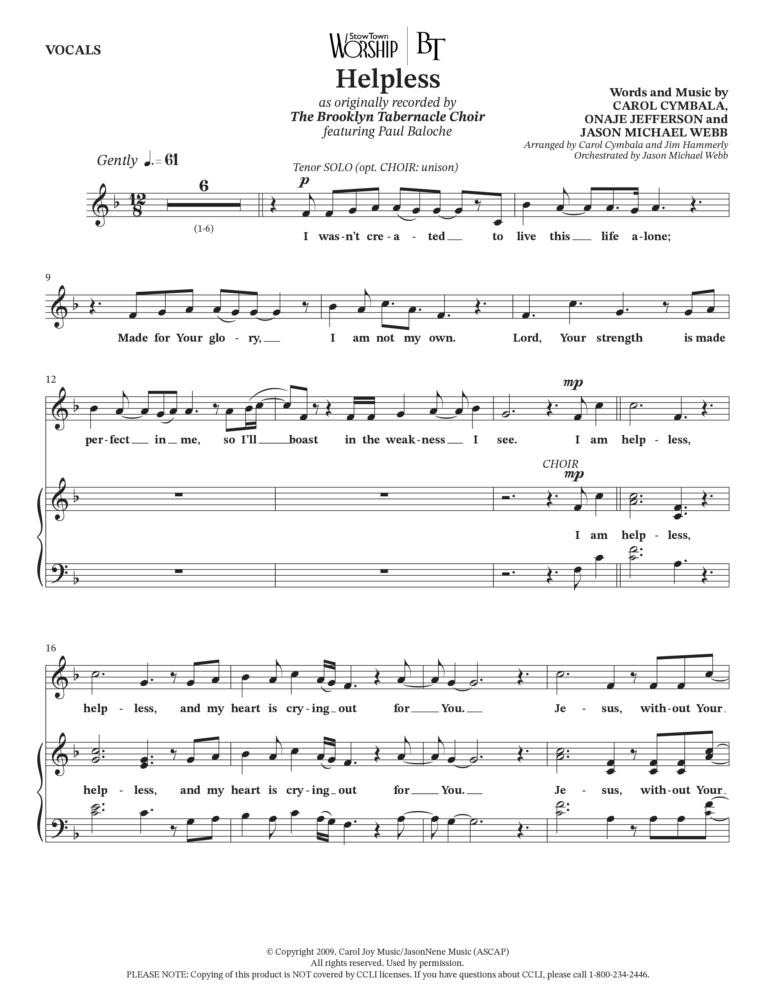 Helpless (Choral Anthem SATB) Choir Sheet (SATB) (The Brooklyn Tabernacle Choir)