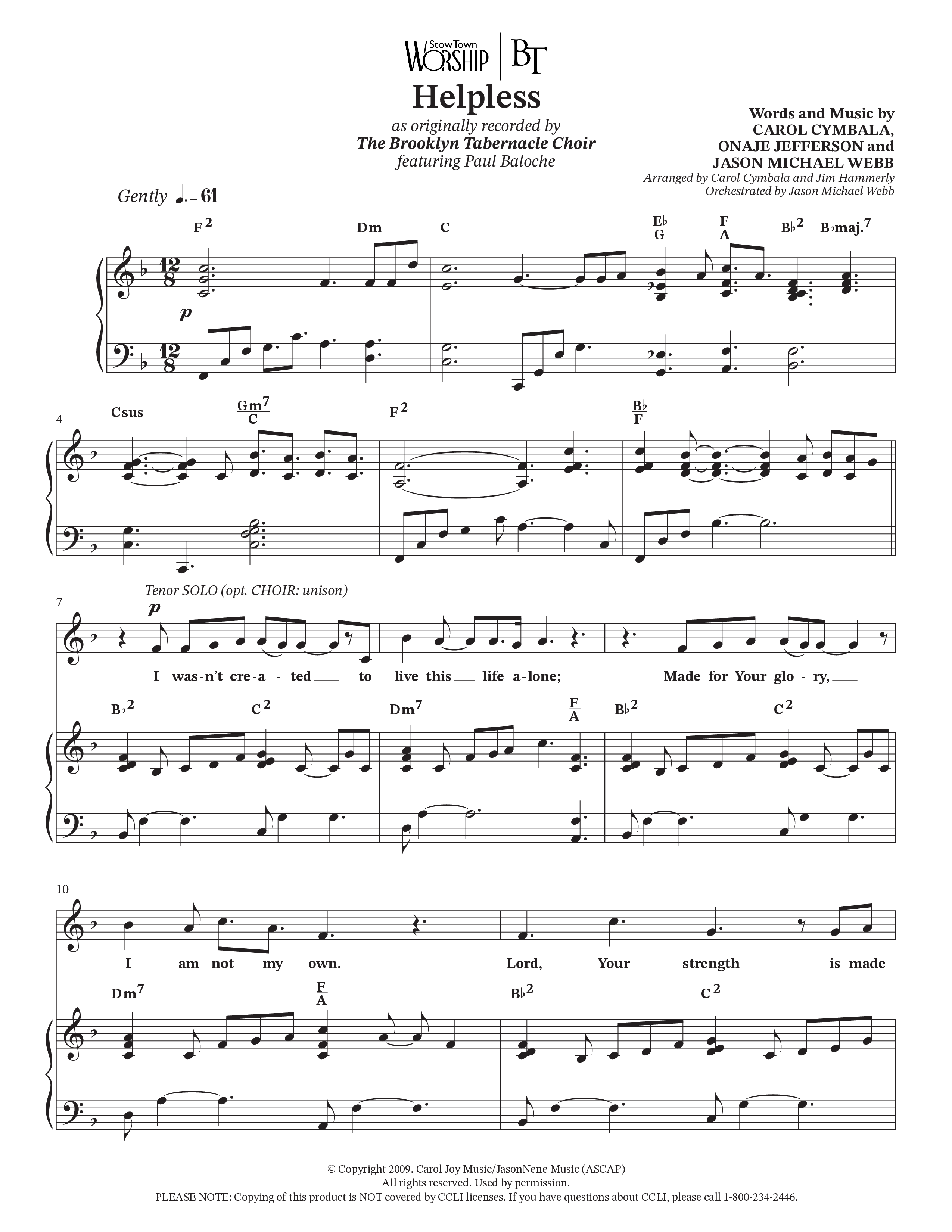 Helpless (Choral Anthem SATB) Anthem (SATB/Piano) (The Brooklyn Tabernacle Choir)