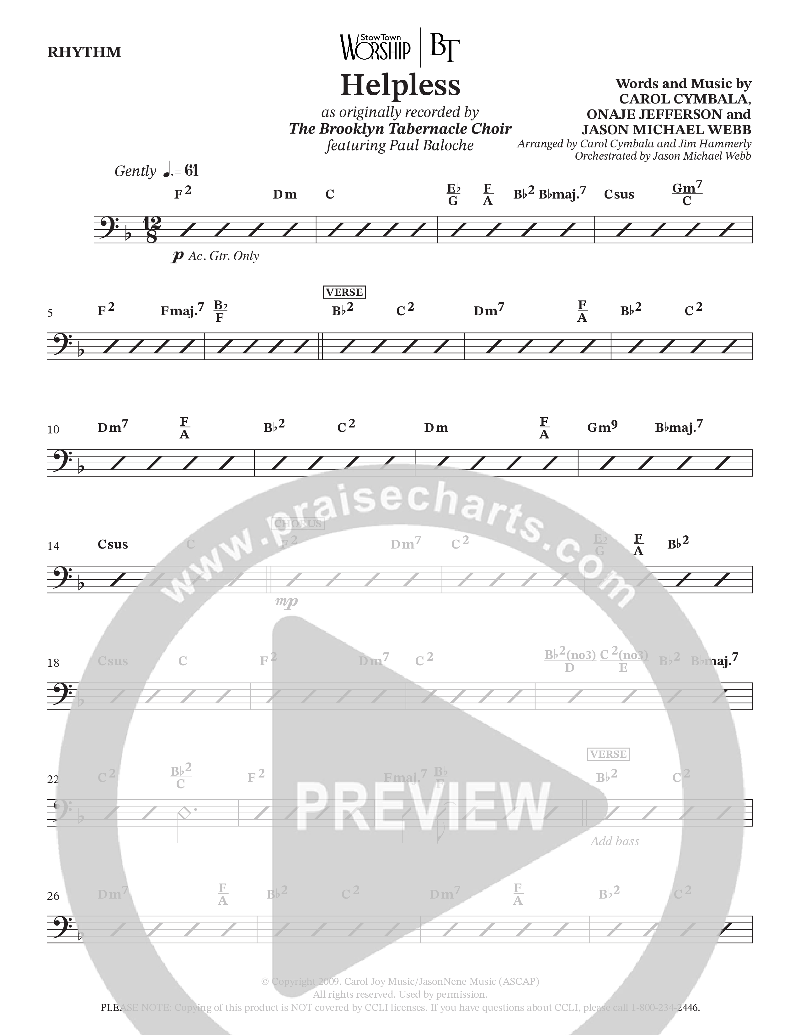 Helpless (Choral Anthem SATB) Rhythm Chart (The Brooklyn Tabernacle Choir)