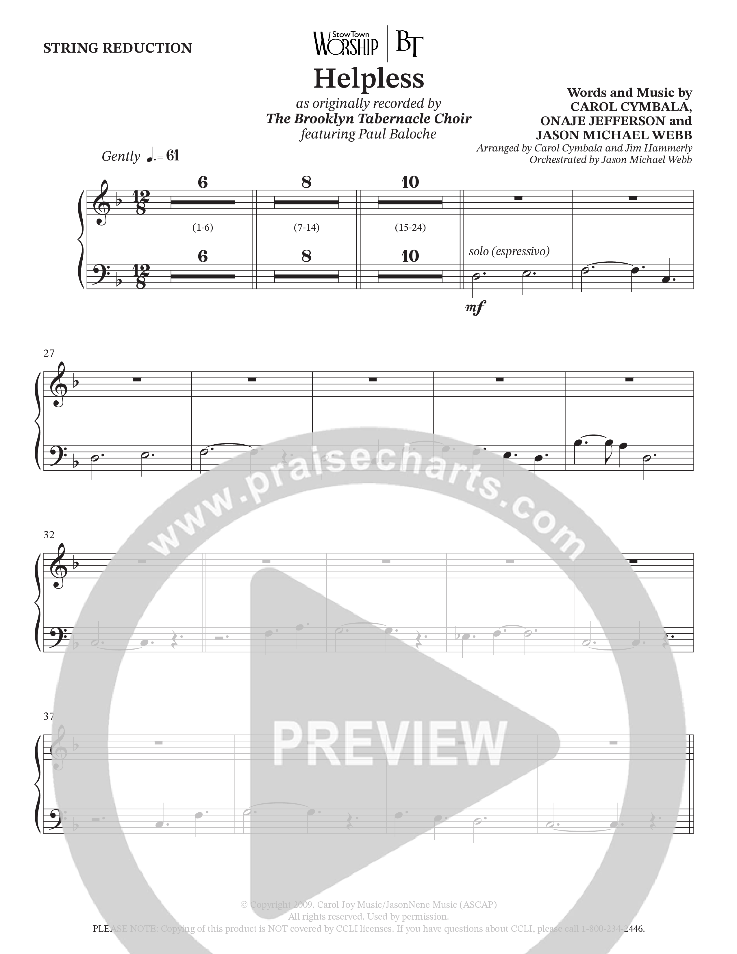 Helpless (Choral Anthem SATB) String Reduction (The Brooklyn Tabernacle Choir)