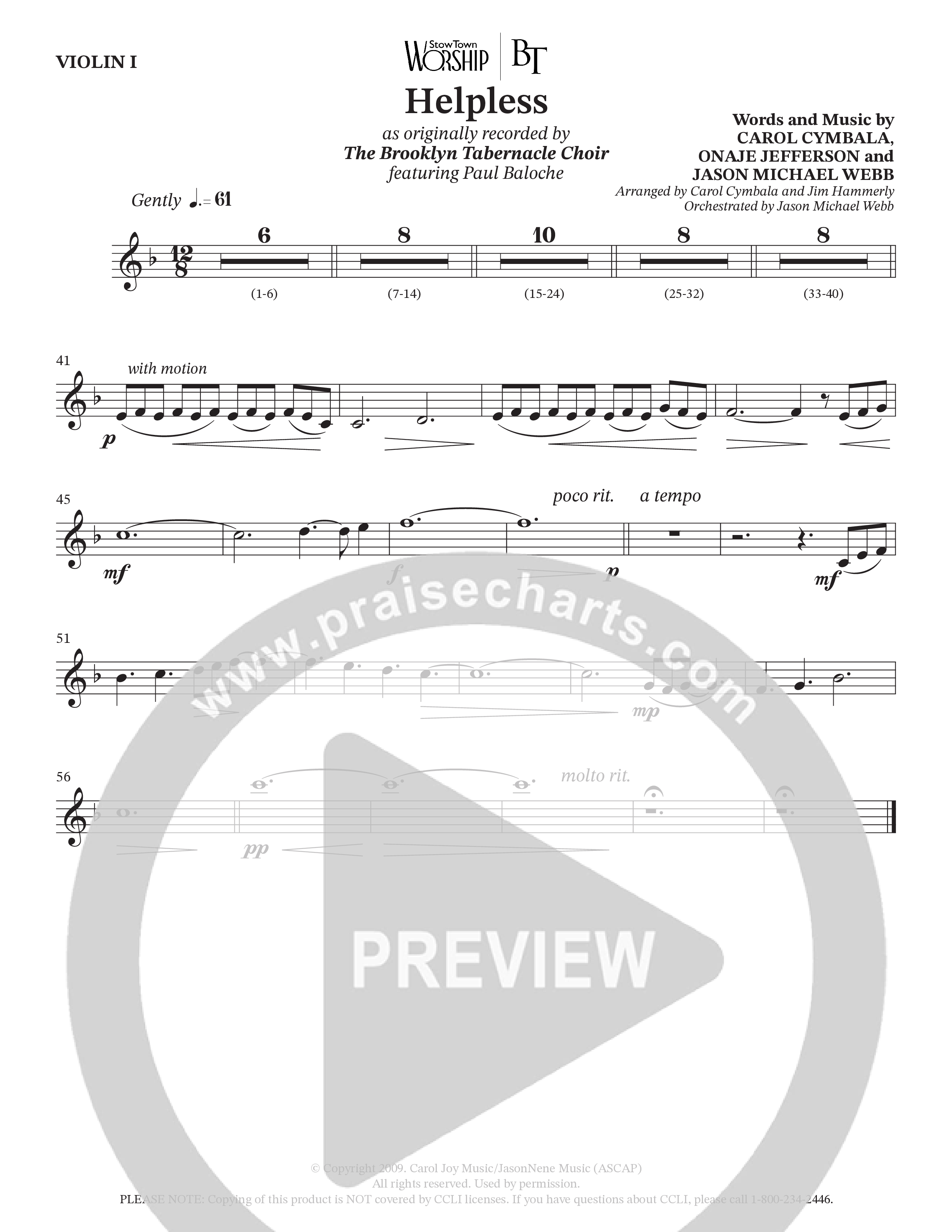 Helpless (Choral Anthem SATB) Violin 1 (The Brooklyn Tabernacle Choir)