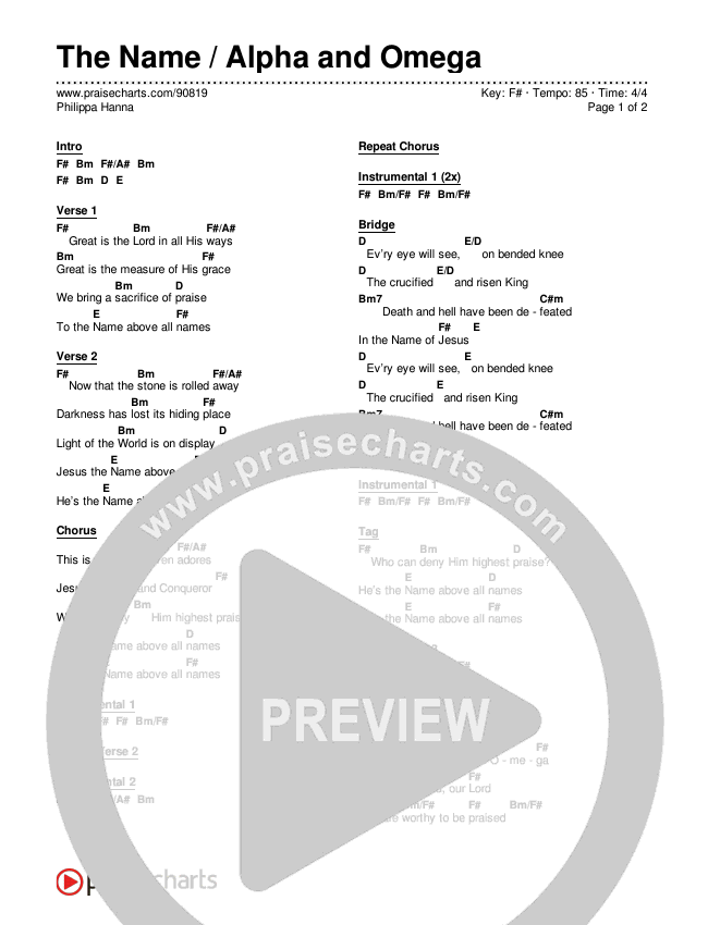 The Name / Alpha and Omega Chord Chart (Philippa Hanna)