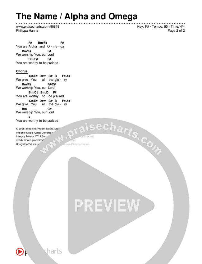 The Name / Alpha and Omega Chord Chart (Philippa Hanna)