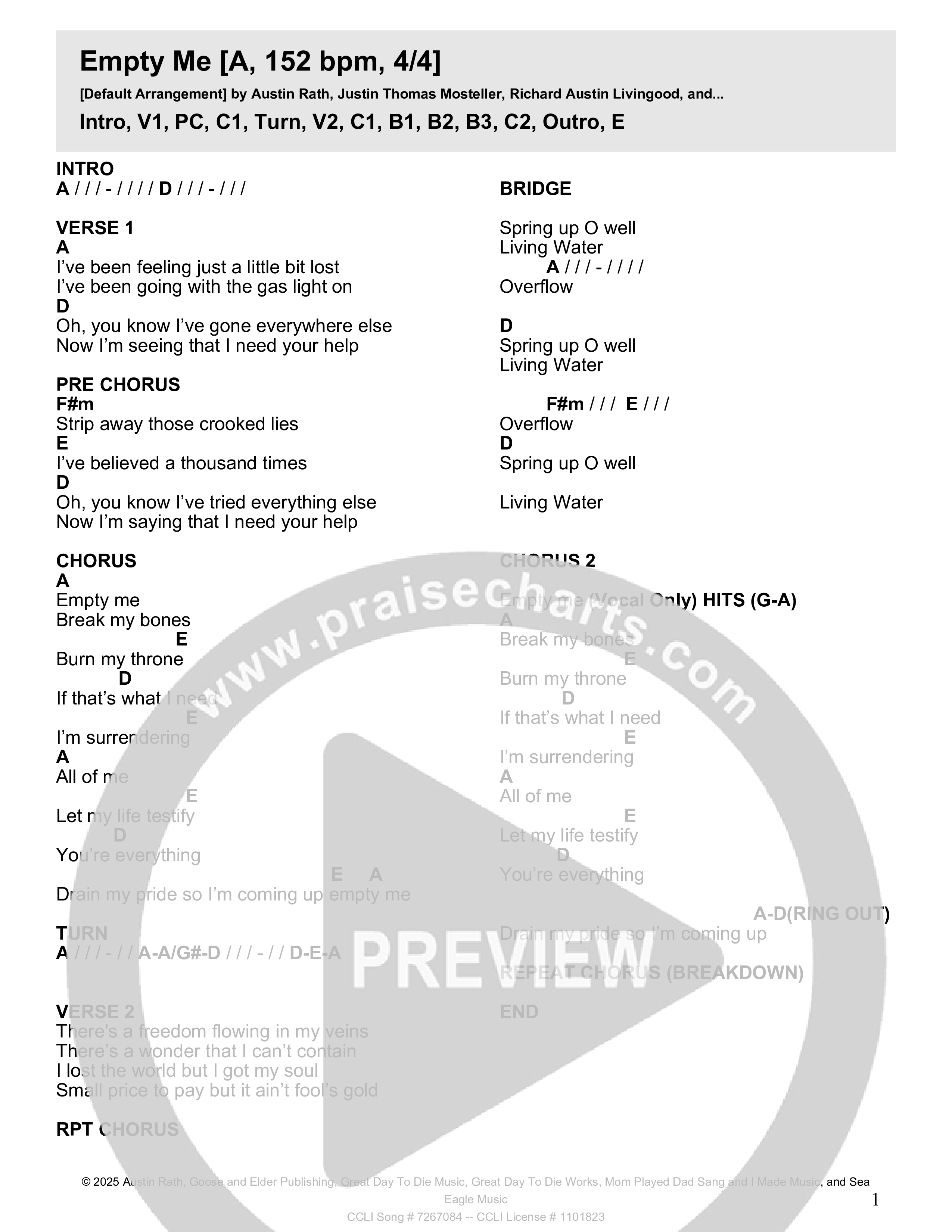 Empty Me Chord Chart (Crossroads Music)
