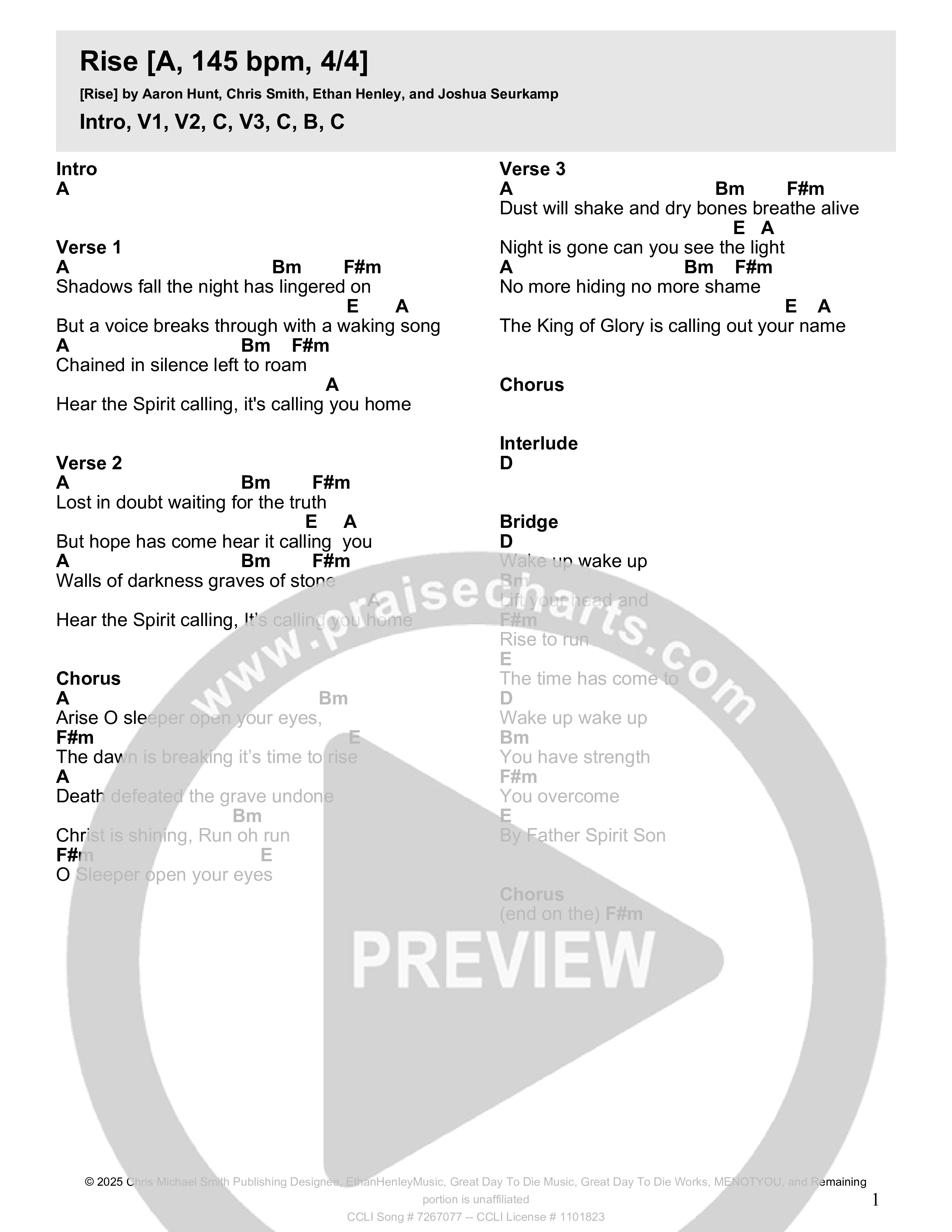 Rise Chord Chart (Crossroads Music)