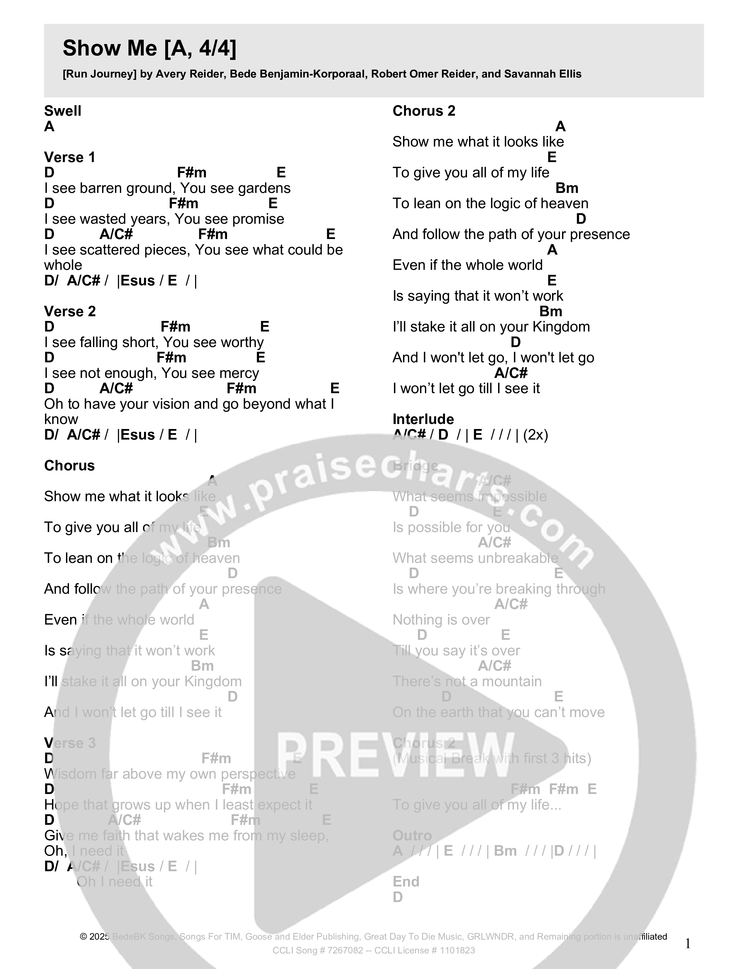Show Me Chord Chart (Crossroads Music)
