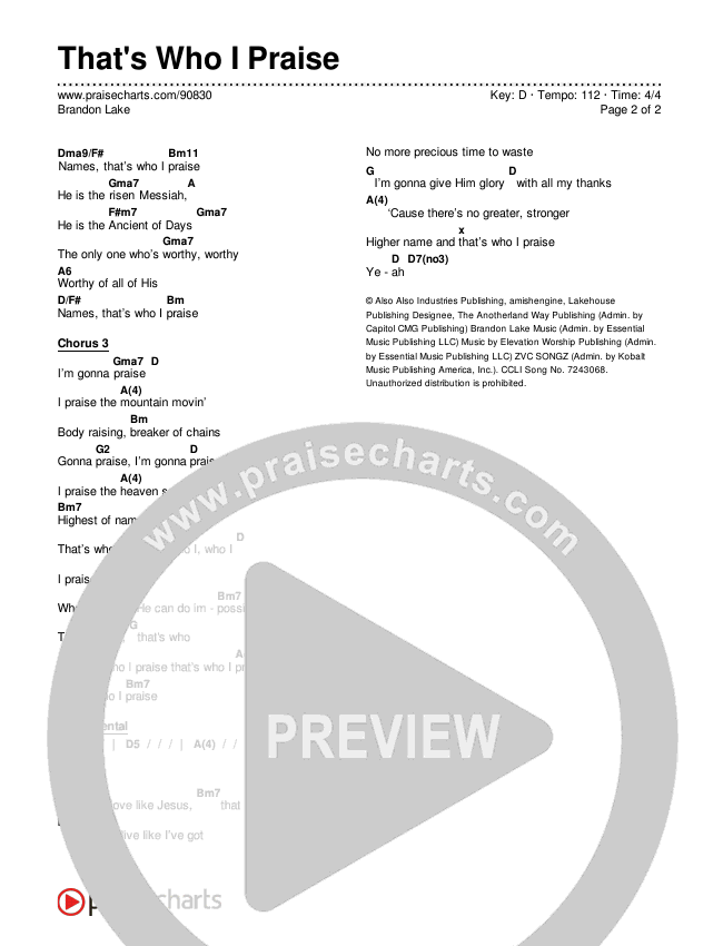 That's Who I Praise Chords & Lyrics (Brandon Lake)