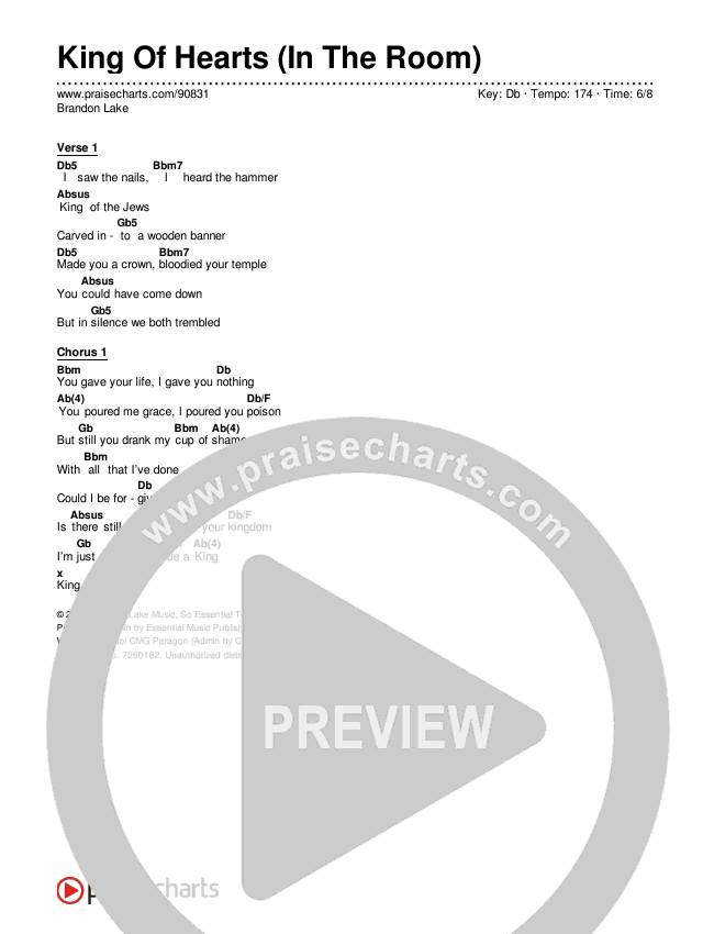 King Of Hearts (In The Room) Chords & Lyrics (Brandon Lake)