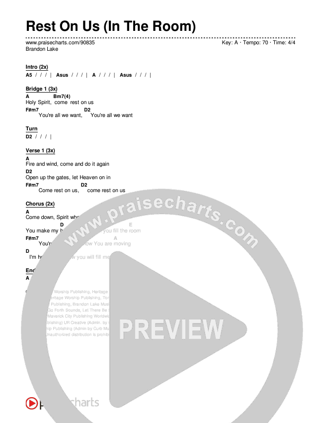 Rest On Us (In The Room) Chords & Lyrics (Brandon Lake)