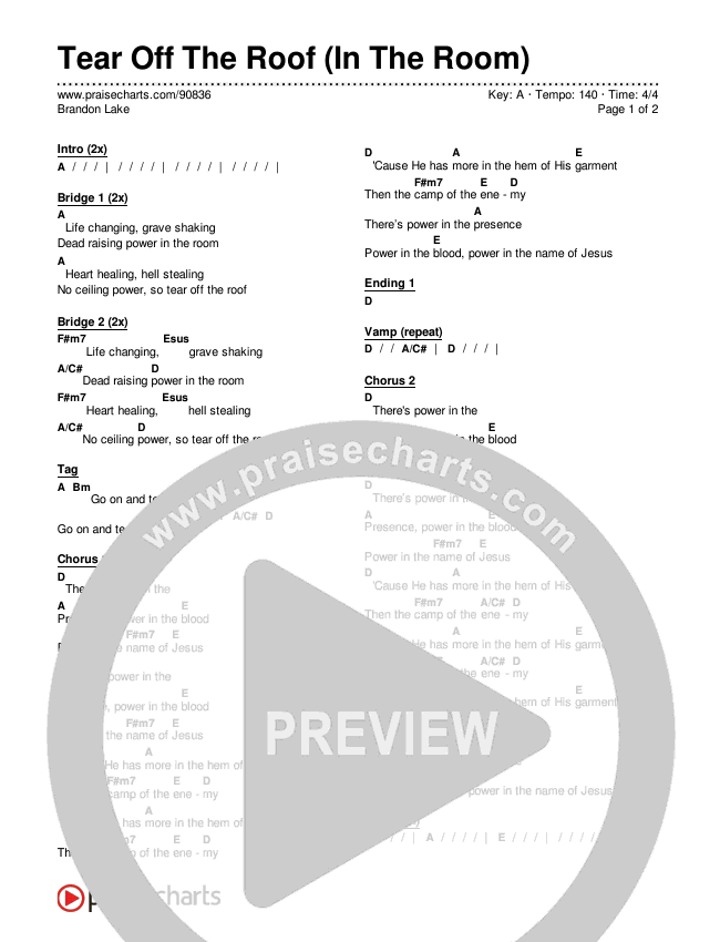 Tear Off The Roof (In The Room) Chords & Lyrics (Brandon Lake)
