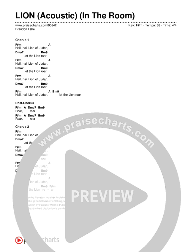 LION (Acoustic) (In The Room) Chords & Lyrics (Brandon Lake)