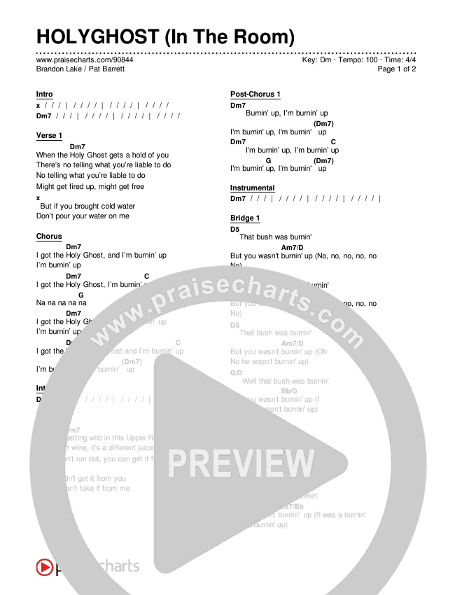 HOLYGHOST (In The Room) Chords & Lyrics (Brandon Lake / Pat Barrett)