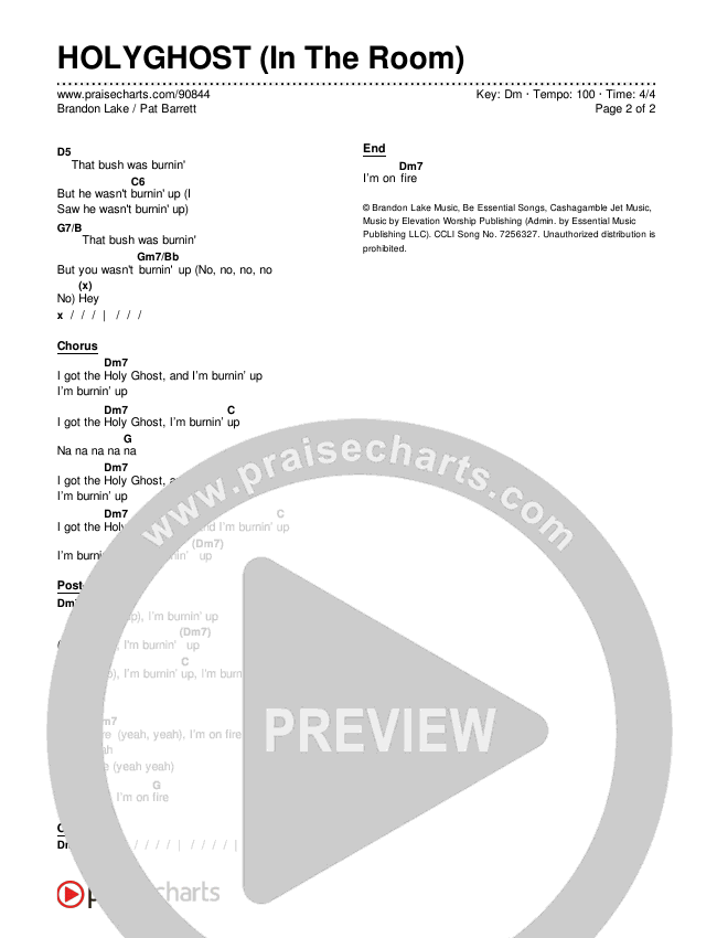 HOLYGHOST (In The Room) Chords & Lyrics (Brandon Lake / Pat Barrett)
