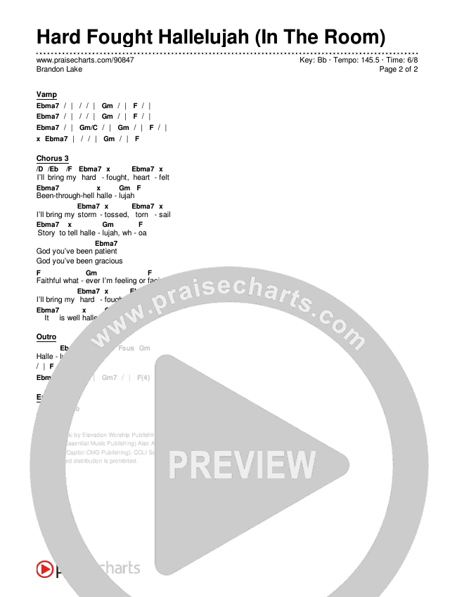 Hard Fought Hallelujah (In The Room) Chords & Lyrics (Brandon Lake)