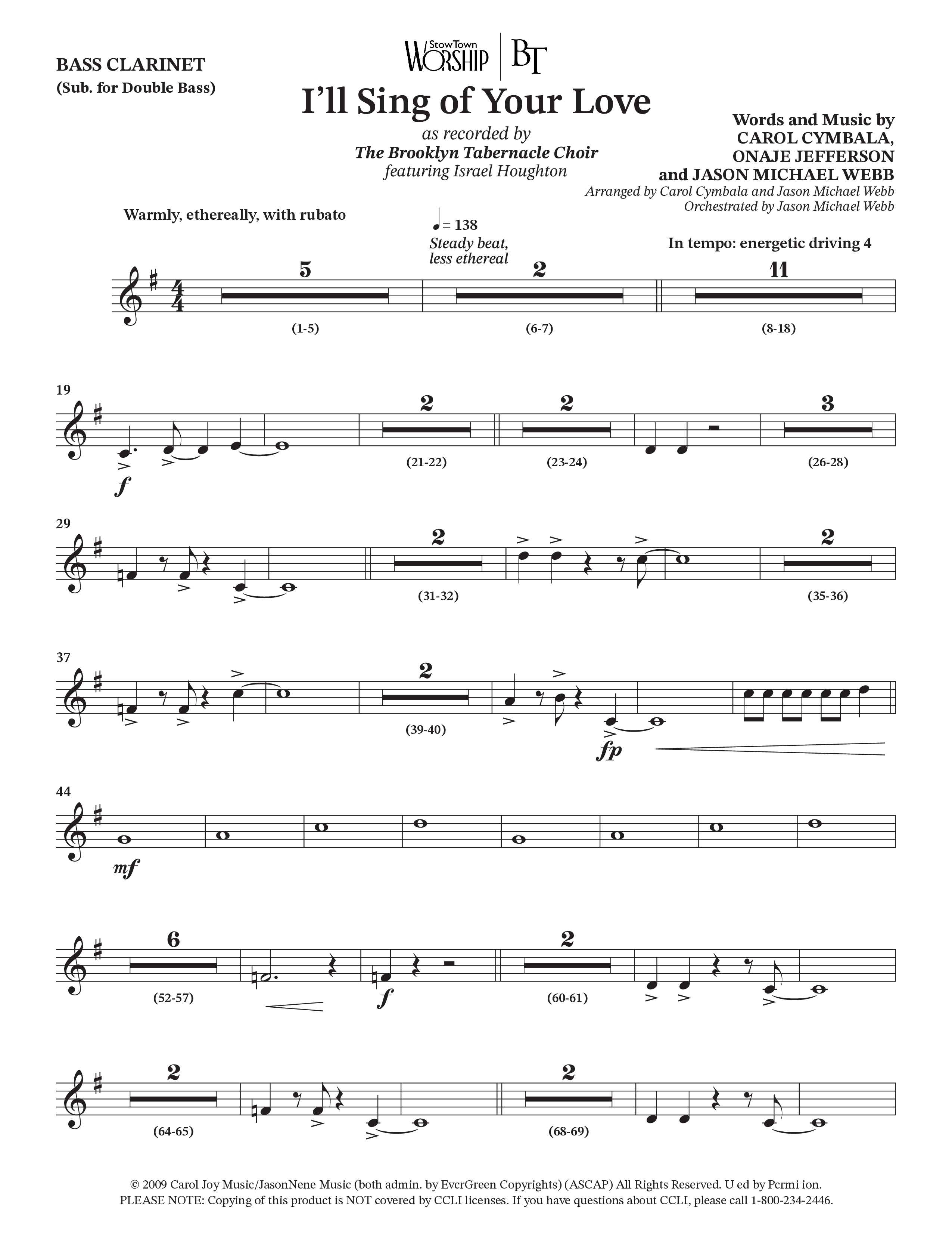 I'll Sing Of Your Love (Choral Anthem SATB) Bass Clarinet (The Brooklyn Tabernacle Choir / Arr. Carol Cymbala / Orch. Jason Michael Webb)