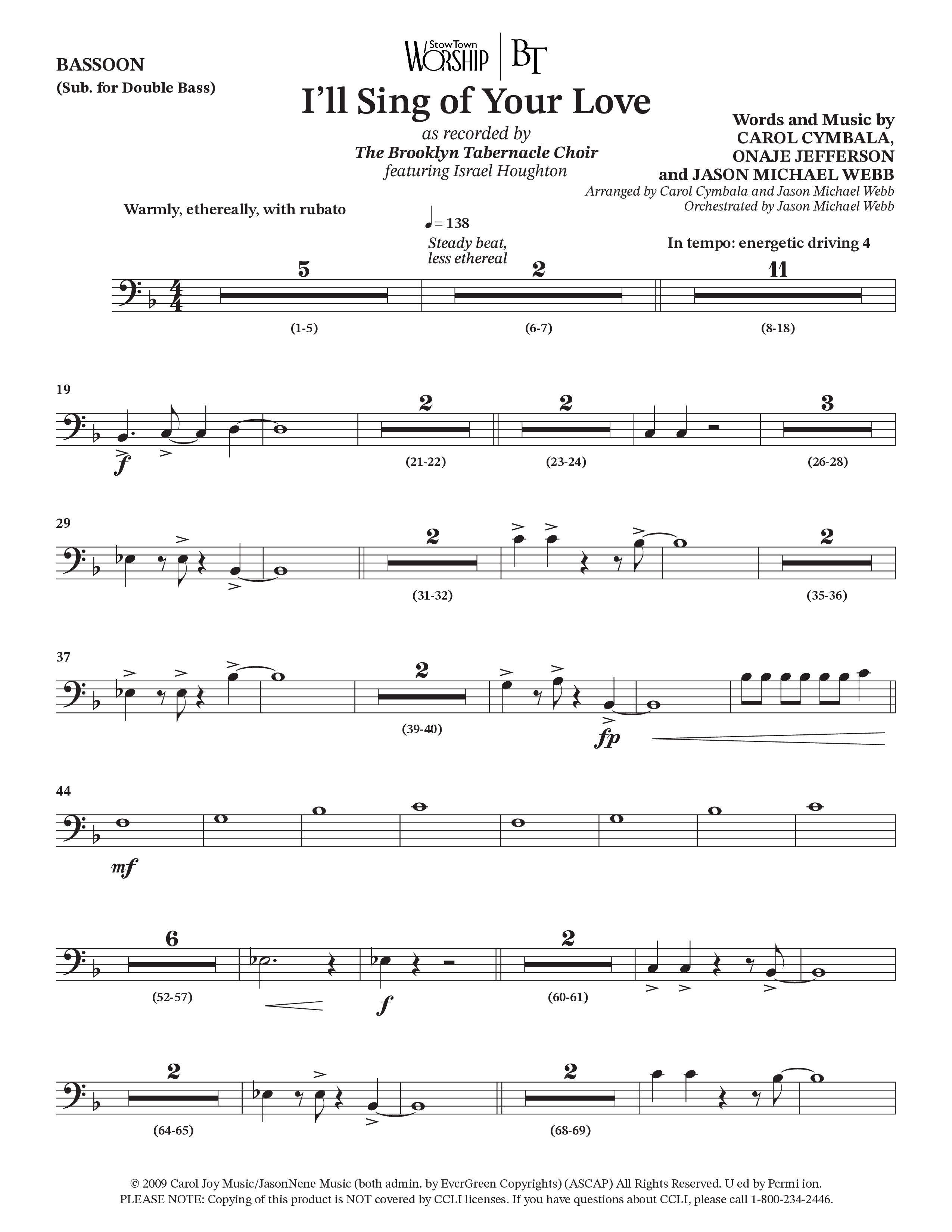 I'll Sing Of Your Love (Choral Anthem SATB) Bassoon (The Brooklyn Tabernacle Choir / Arr. Carol Cymbala / Orch. Jason Michael Webb)