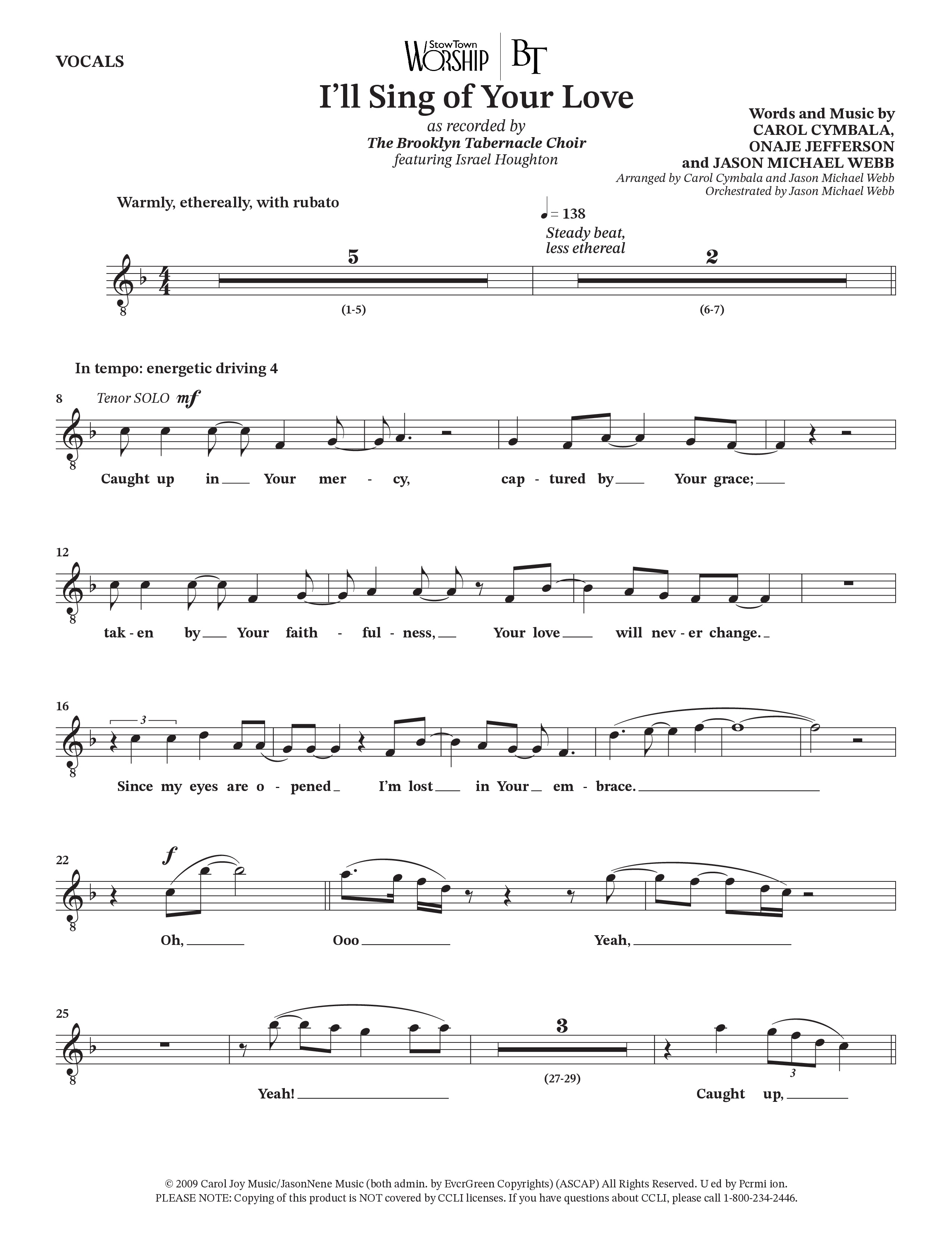I'll Sing Of Your Love (Choral Anthem SATB) Choir Sheet (SATB) (The Brooklyn Tabernacle Choir / Arr. Carol Cymbala / Orch. Jason Michael Webb)