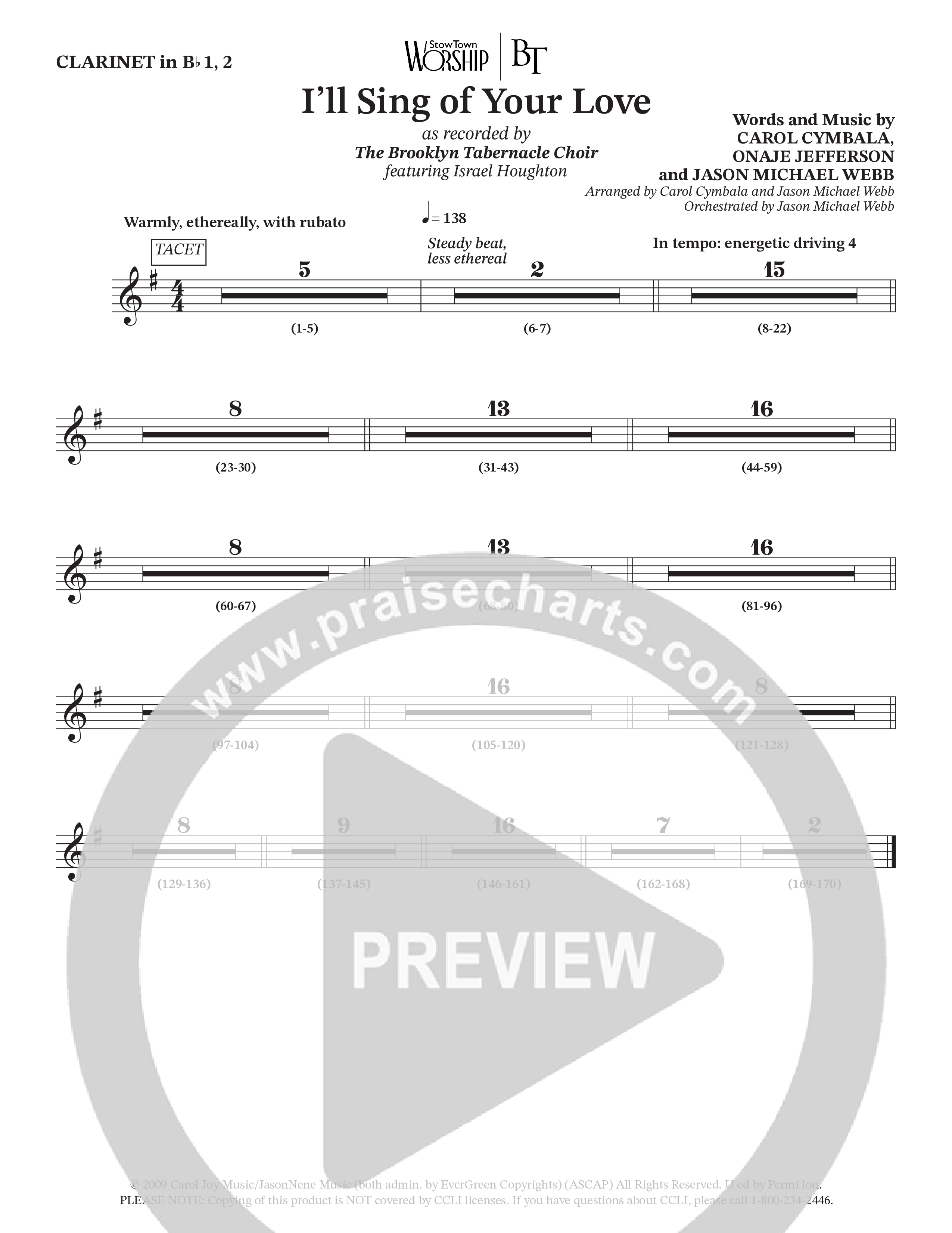 I'll Sing Of Your Love (Choral Anthem SATB) Clarinet (The Brooklyn Tabernacle Choir / Arr. Carol Cymbala / Orch. Jason Michael Webb)
