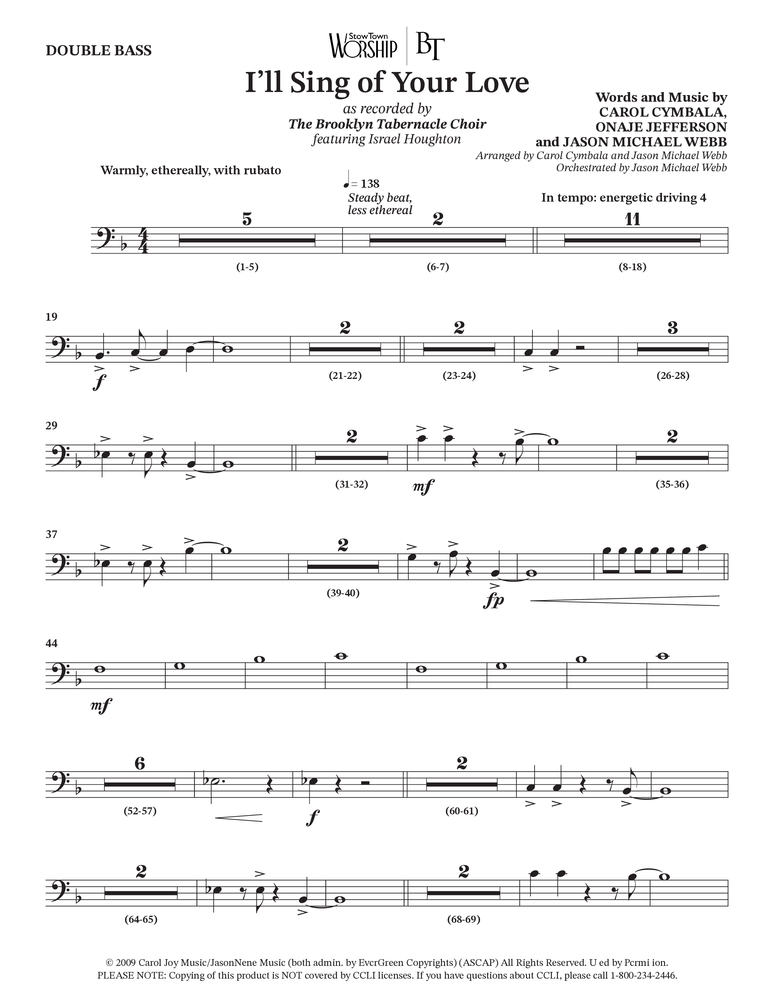 I'll Sing Of Your Love (Choral Anthem SATB) Double Bass (The Brooklyn Tabernacle Choir / Arr. Carol Cymbala / Orch. Jason Michael Webb)