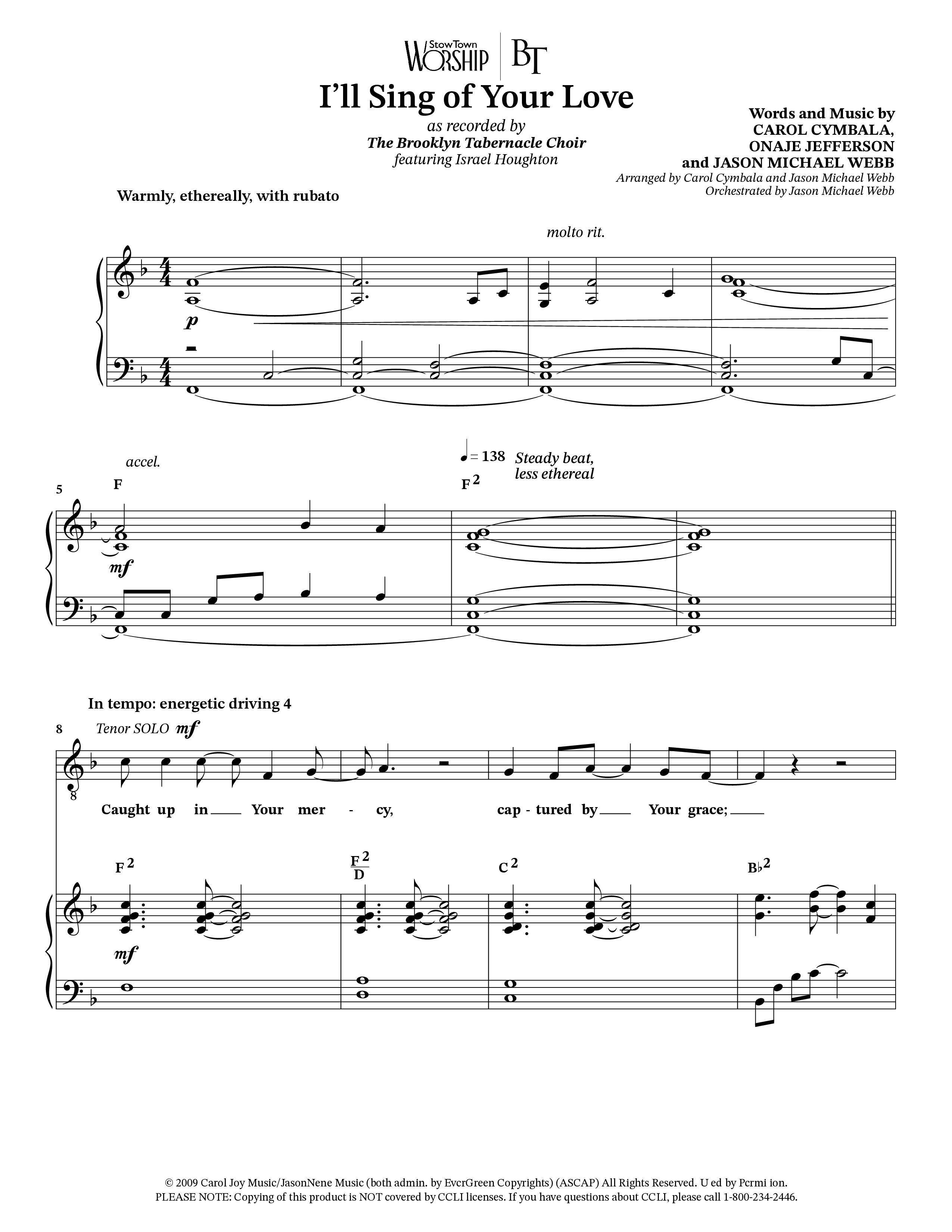 I'll Sing Of Your Love (Choral Anthem SATB) Anthem (SATB/Piano) (The Brooklyn Tabernacle Choir / Arr. Carol Cymbala / Orch. Jason Michael Webb)