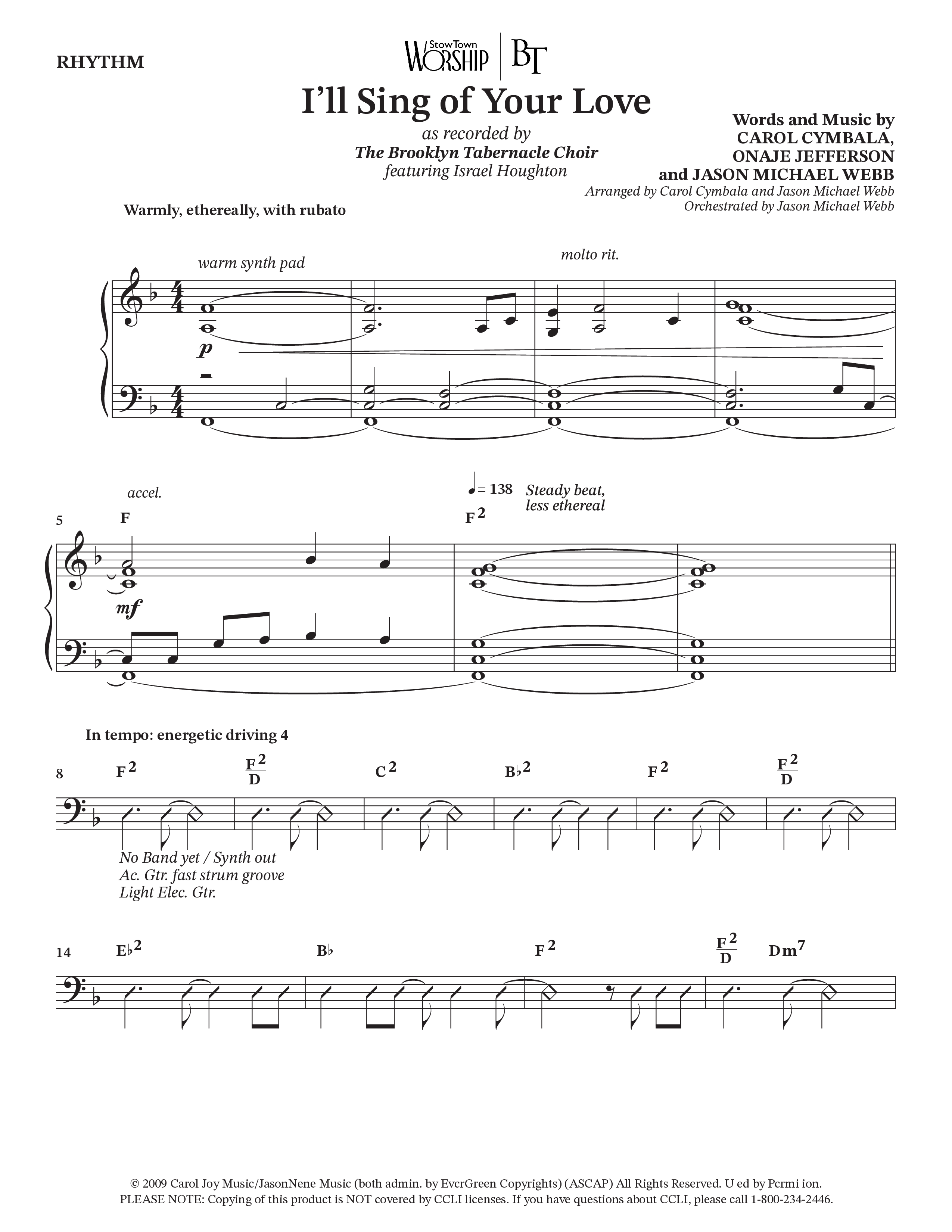 I'll Sing Of Your Love (Choral Anthem SATB) Rhythm Chart (The Brooklyn Tabernacle Choir / Arr. Carol Cymbala / Orch. Jason Michael Webb)