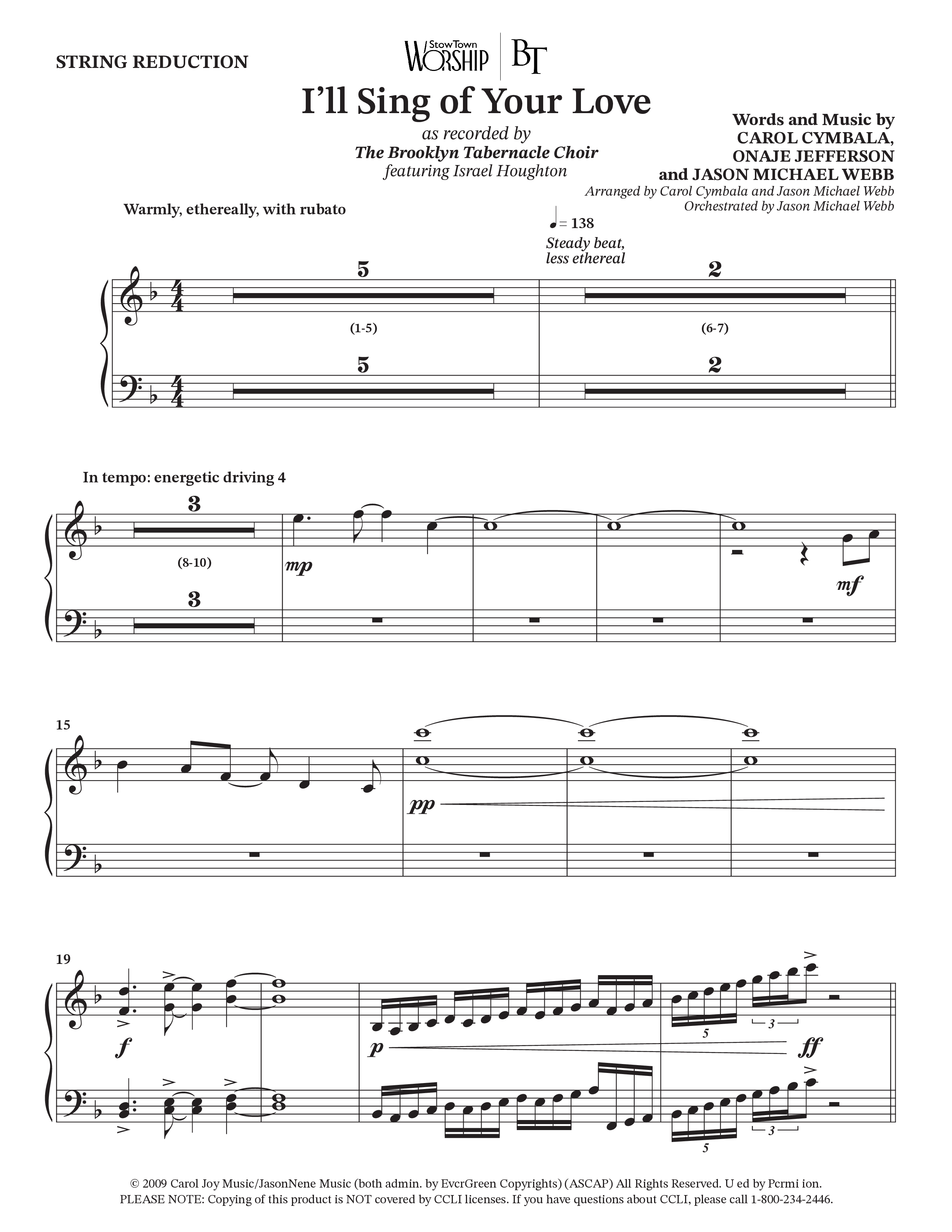 I'll Sing Of Your Love (Choral Anthem SATB) String Reduction (The Brooklyn Tabernacle Choir / Arr. Carol Cymbala / Orch. Jason Michael Webb)