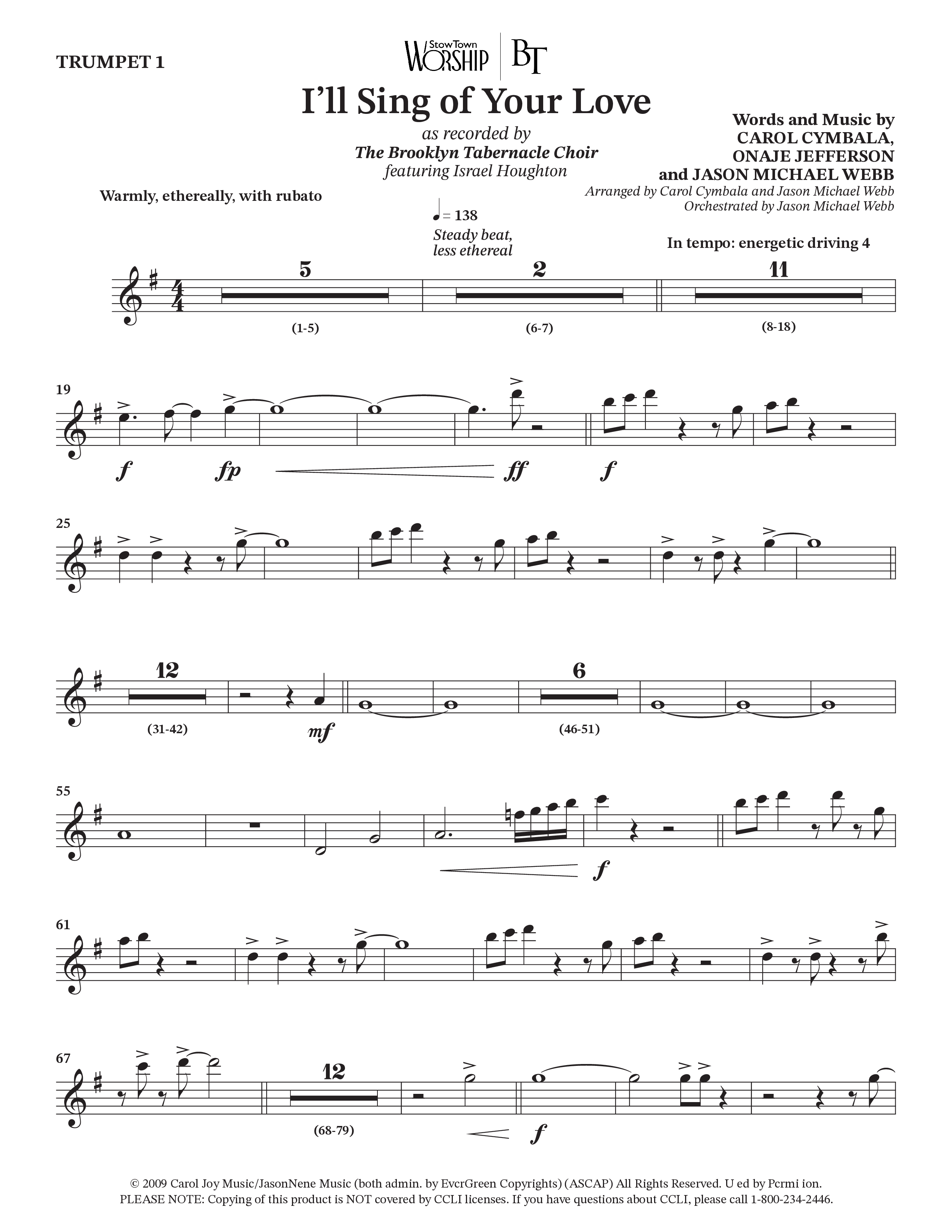 I'll Sing Of Your Love (Choral Anthem SATB) Trumpet 1 (The Brooklyn Tabernacle Choir / Arr. Carol Cymbala / Orch. Jason Michael Webb)