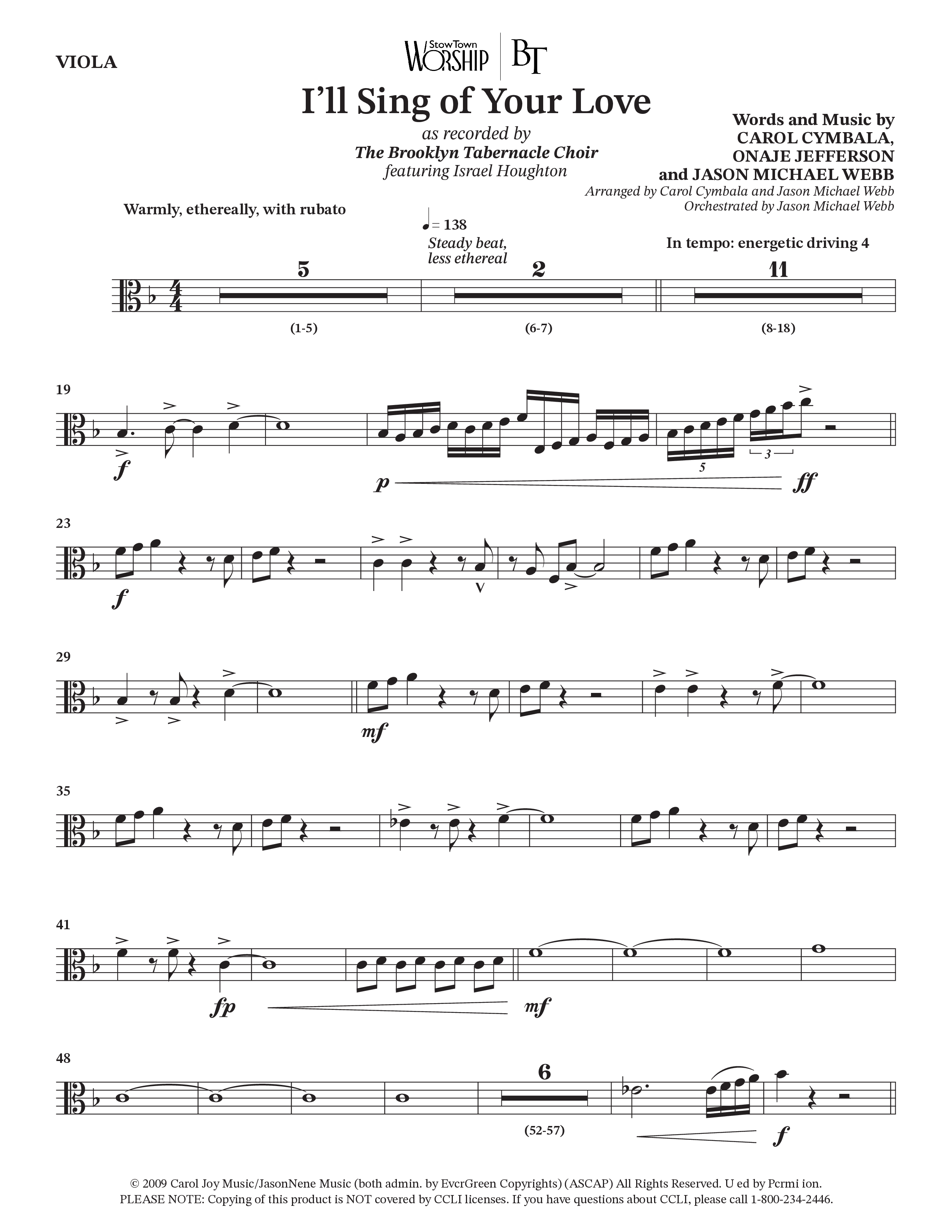 I'll Sing Of Your Love (Choral Anthem SATB) Viola (The Brooklyn Tabernacle Choir / Arr. Carol Cymbala / Orch. Jason Michael Webb)