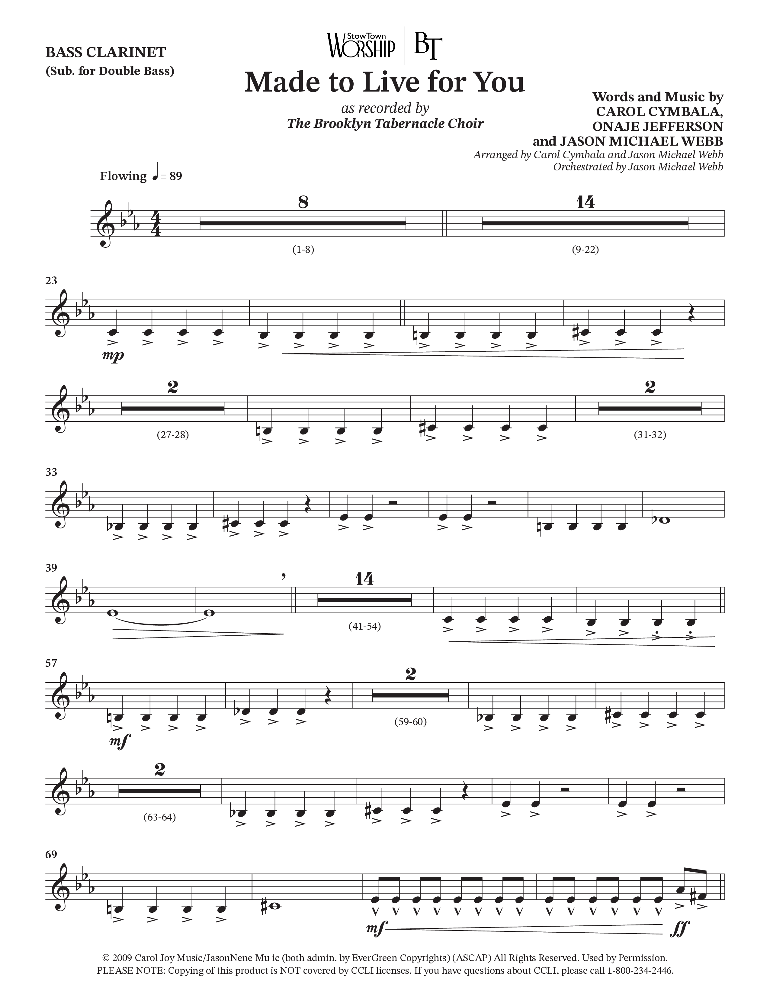 Made To Live For You (Choral Anthem SATB) Bass Clarinet (The Brooklyn Tabernacle Choir / Arr. Carol Cymbala / Orch. Jason Michael Webb)