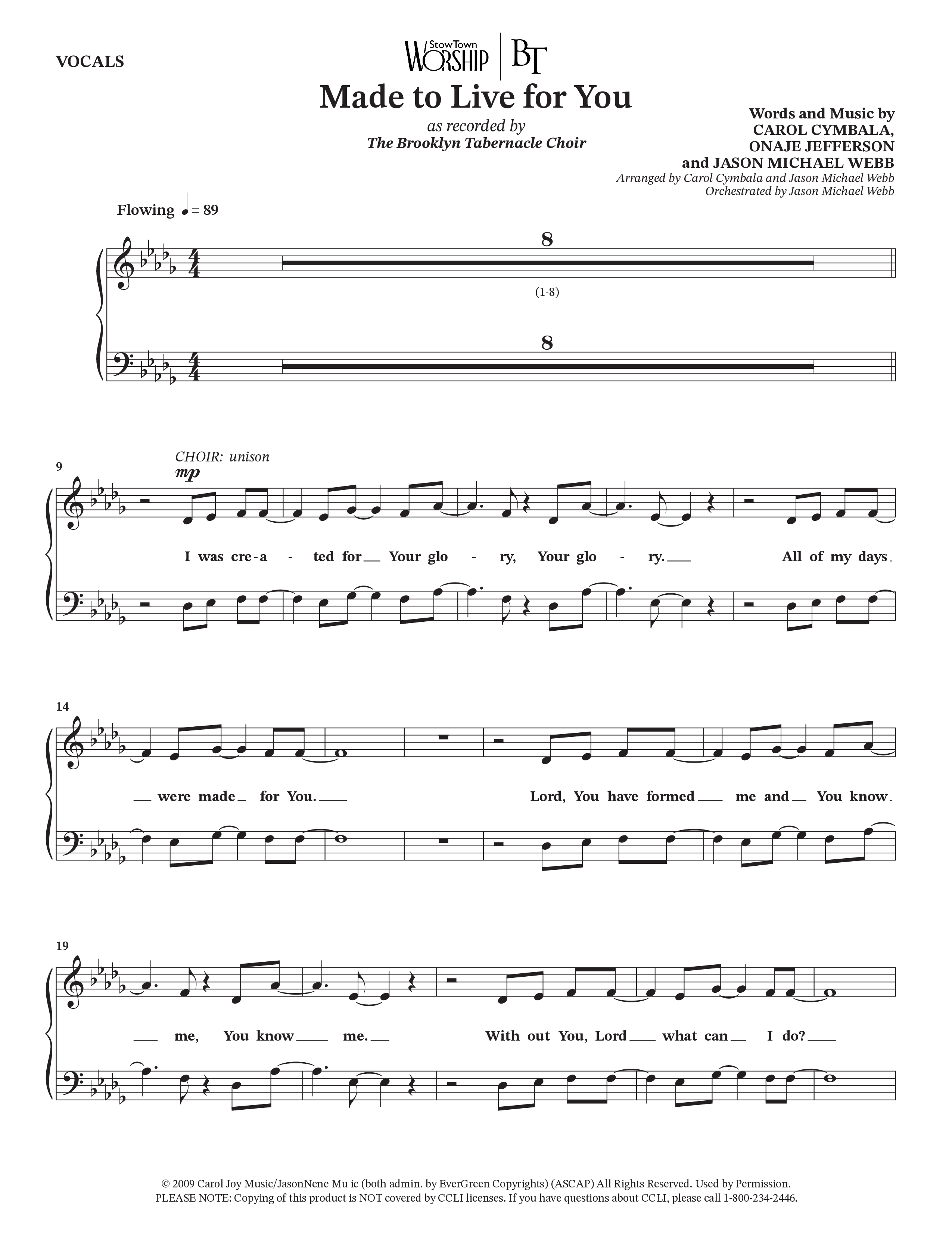 Made To Live For You (Choral Anthem SATB) Choir Sheet (SATB) (The Brooklyn Tabernacle Choir / Arr. Carol Cymbala / Orch. Jason Michael Webb)