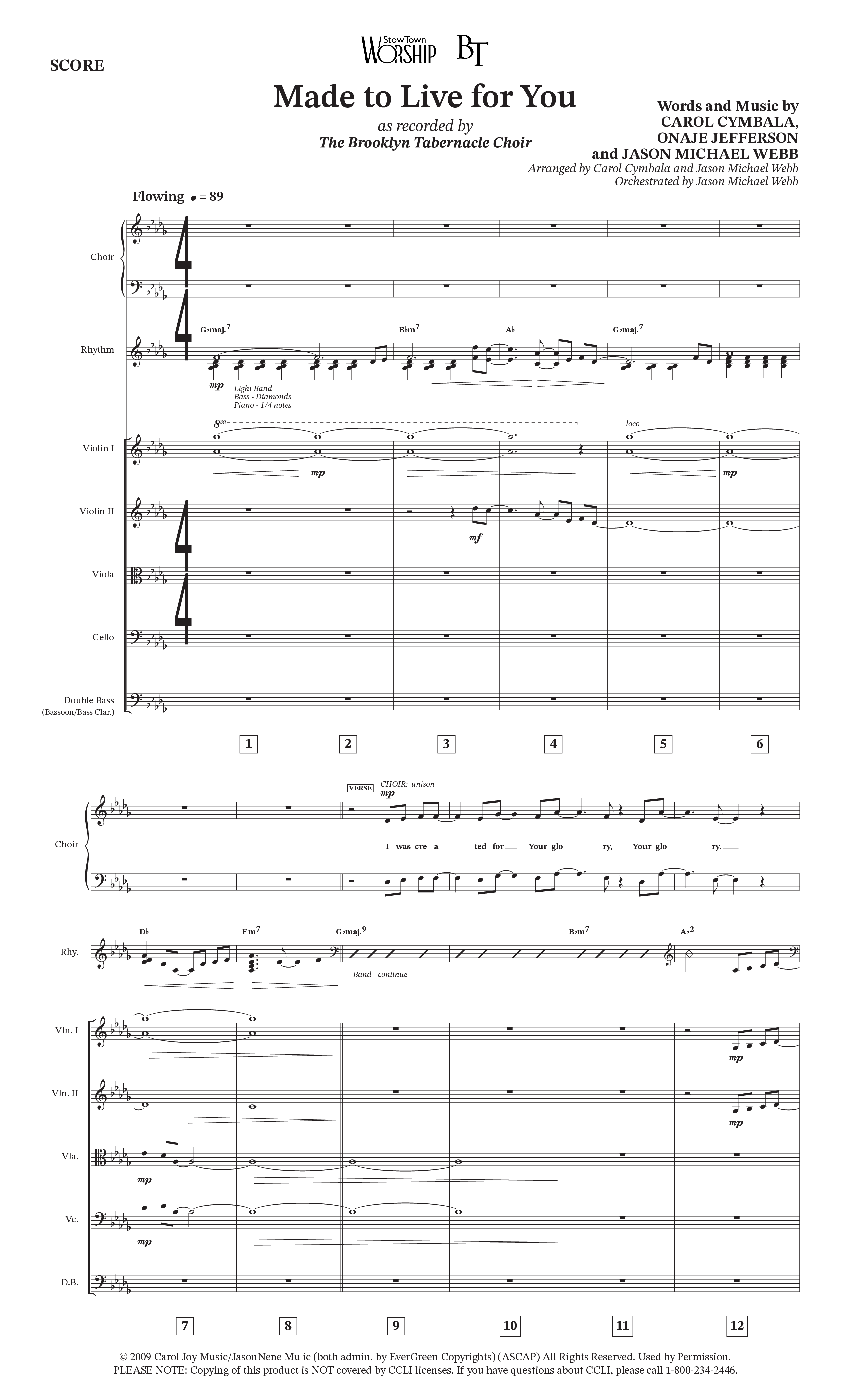 Made To Live For You (Choral Anthem SATB) Conductor's Score (The Brooklyn Tabernacle Choir / Arr. Carol Cymbala / Orch. Jason Michael Webb)