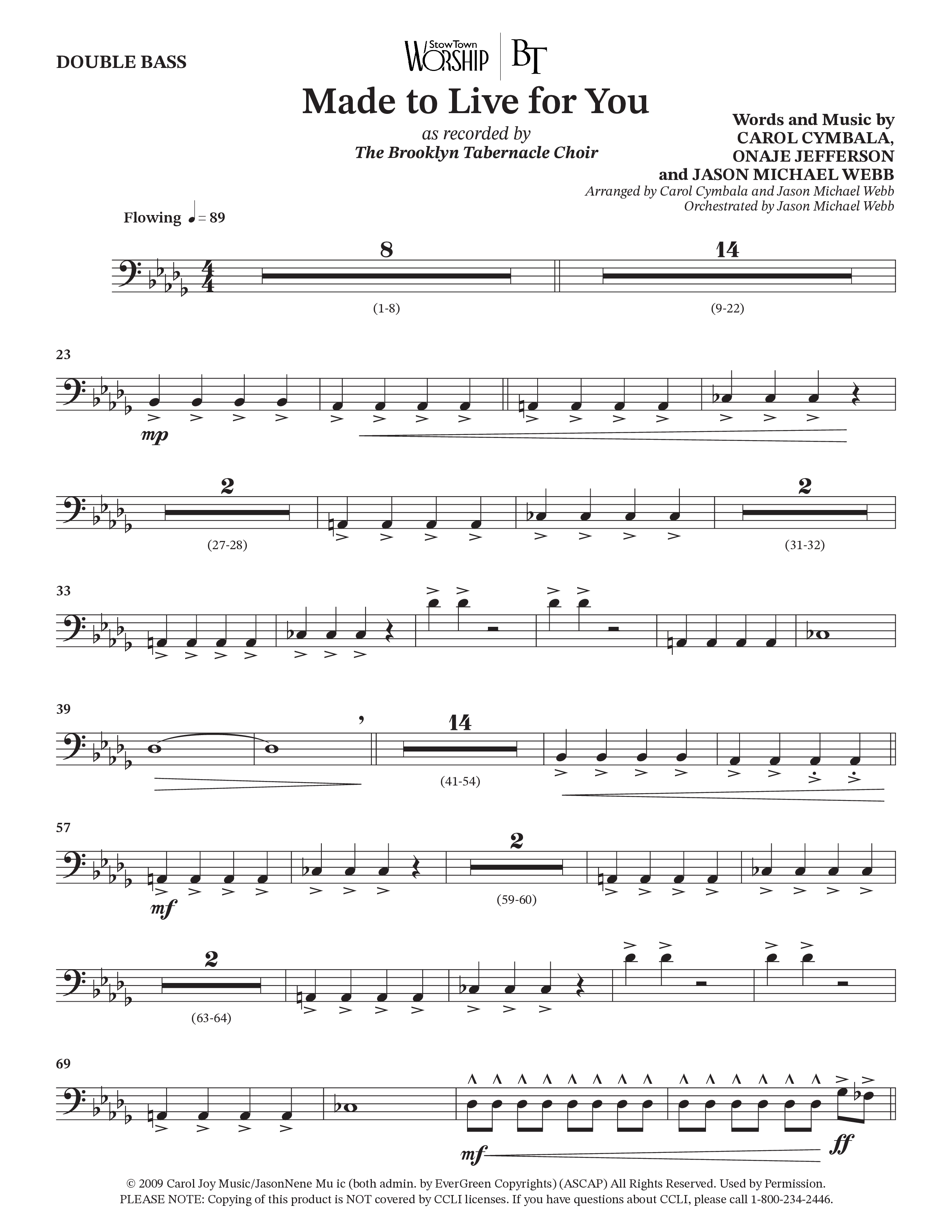 Made To Live For You (Choral Anthem SATB) Double Bass (The Brooklyn Tabernacle Choir / Arr. Carol Cymbala / Orch. Jason Michael Webb)