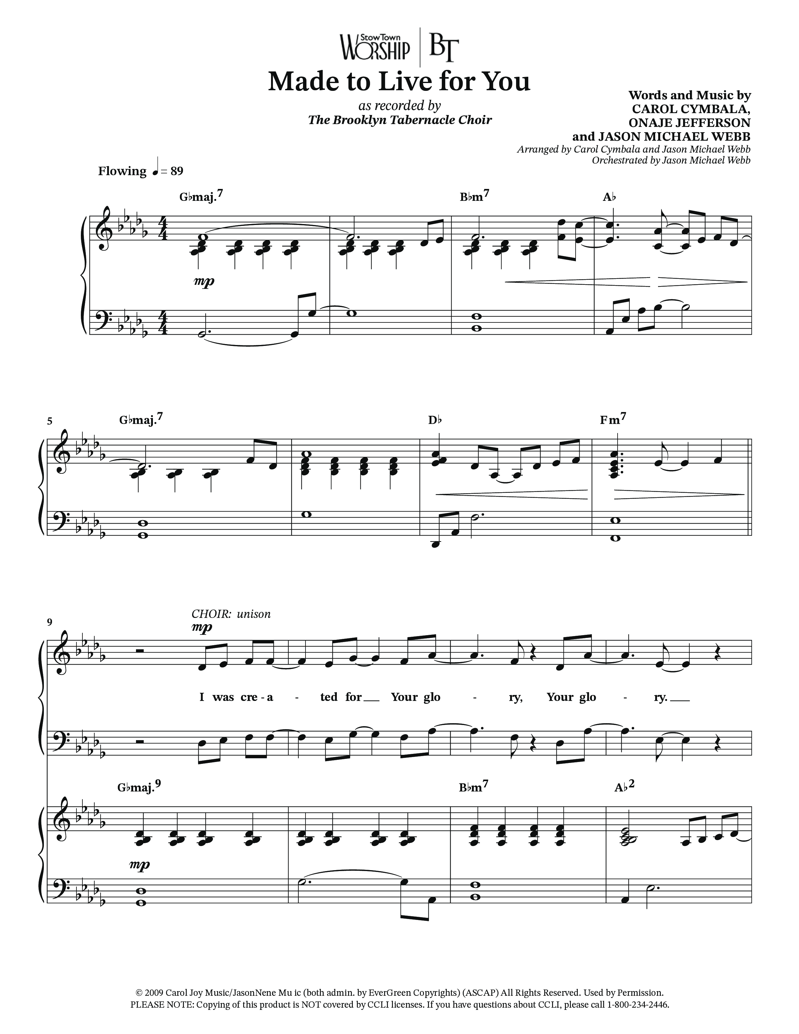 Made To Live For You (Choral Anthem SATB) Anthem (SATB/Piano) (The Brooklyn Tabernacle Choir / Arr. Carol Cymbala / Orch. Jason Michael Webb)