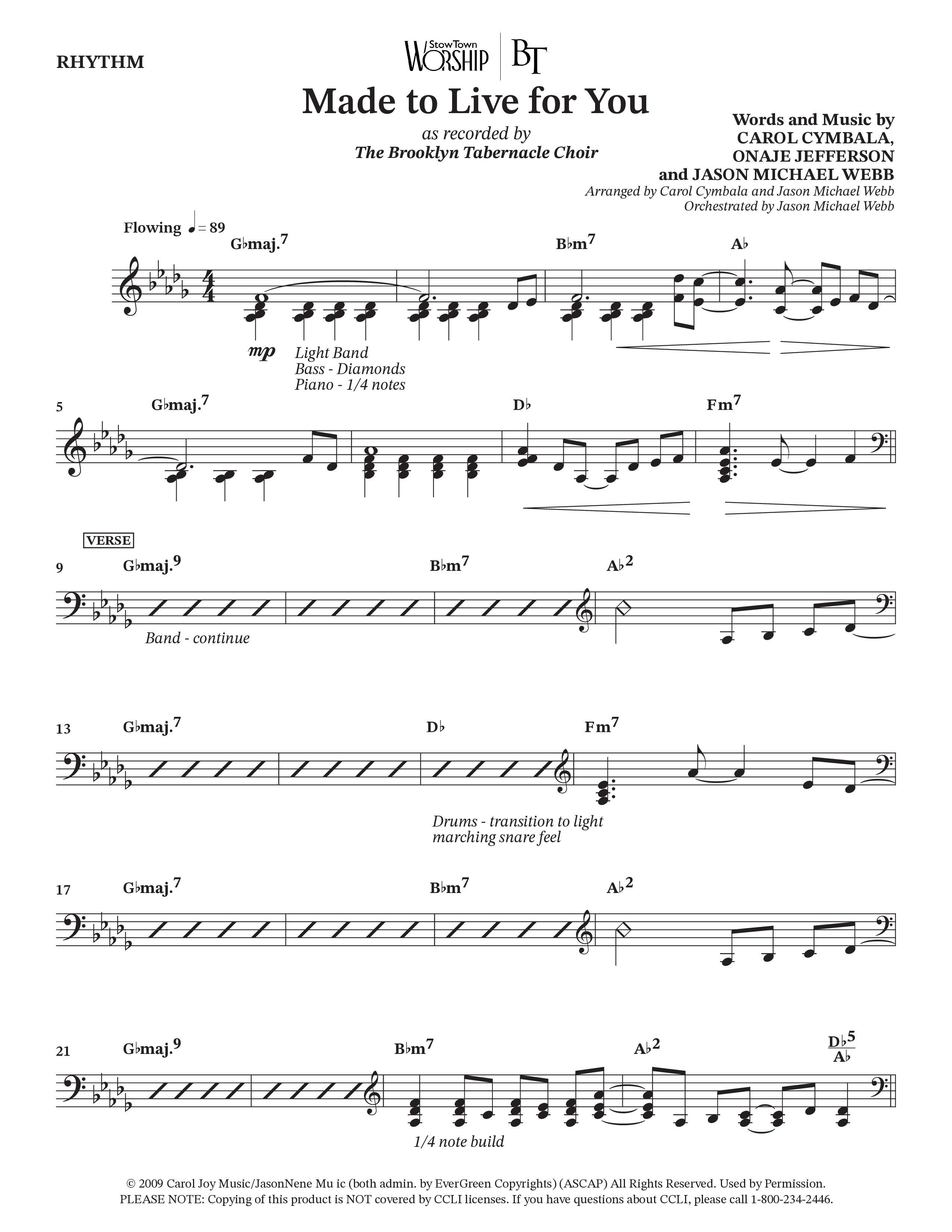 Made To Live For You (Choral Anthem SATB) Rhythm Chart (The Brooklyn Tabernacle Choir / Arr. Carol Cymbala / Orch. Jason Michael Webb)