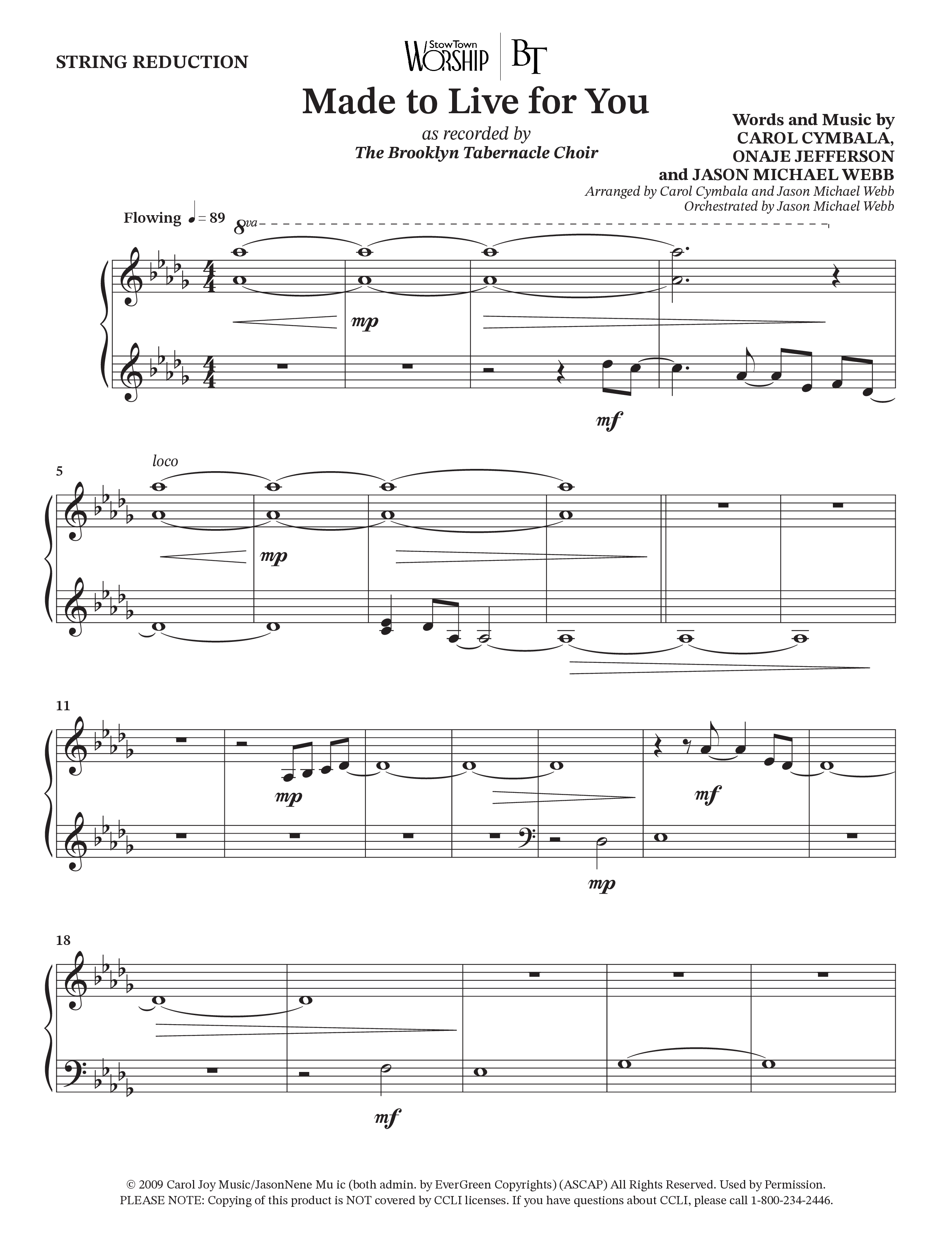 Made To Live For You (Choral Anthem SATB) String Reduction (The Brooklyn Tabernacle Choir / Arr. Carol Cymbala / Orch. Jason Michael Webb)