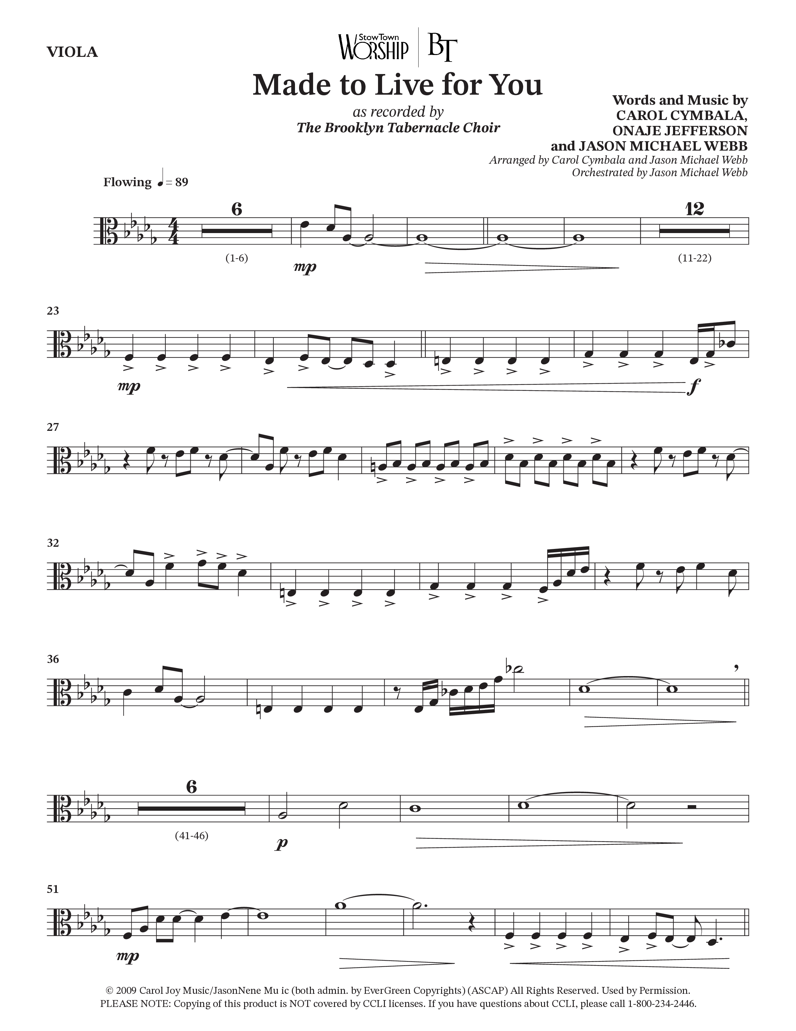 Made To Live For You (Choral Anthem SATB) Viola (The Brooklyn Tabernacle Choir / Arr. Carol Cymbala / Orch. Jason Michael Webb)