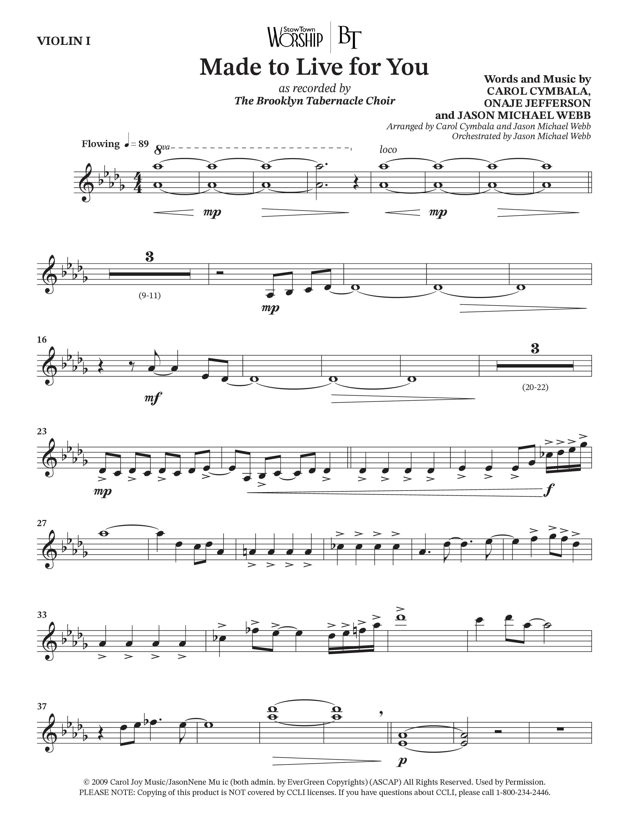 Made To Live For You (Choral Anthem SATB) Violin 1 (The Brooklyn Tabernacle Choir / Arr. Carol Cymbala / Orch. Jason Michael Webb)