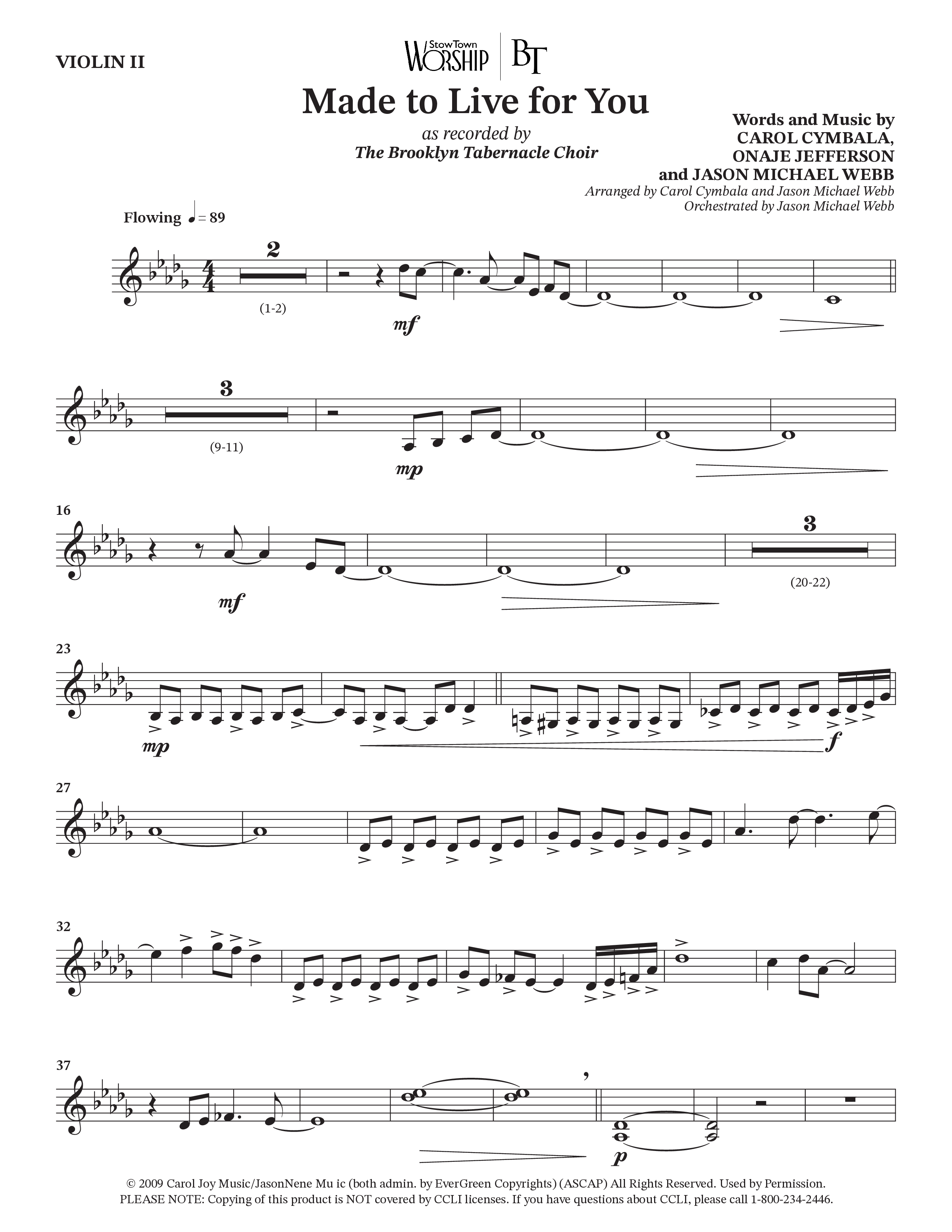 Made To Live For You (Choral Anthem SATB) Violin 2 (The Brooklyn Tabernacle Choir / Arr. Carol Cymbala / Orch. Jason Michael Webb)