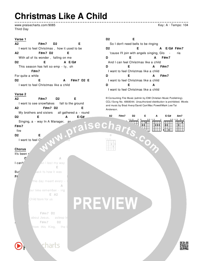 Christmas Like A Child Chords & Lyrics (Third Day)