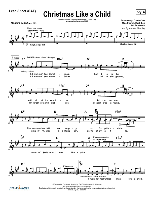 Christmas Like A Child Lead Sheet (SAT) (Third Day)