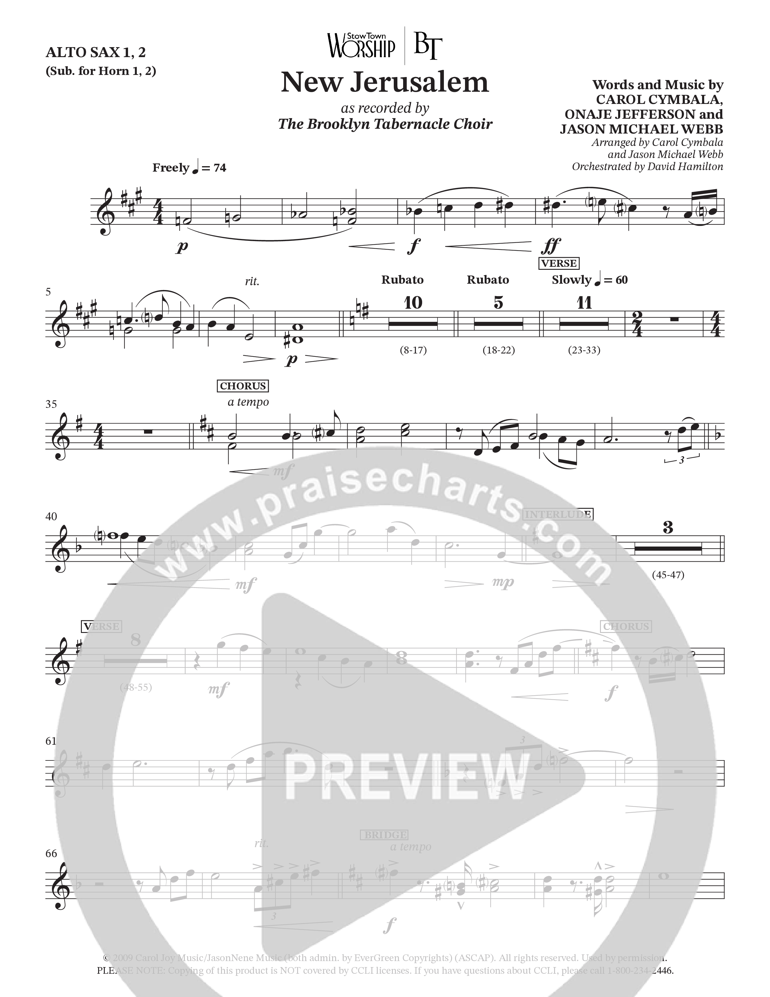 New Jerusalem (Choral Anthem SATB) Alto Sax (The Brooklyn Tabernacle Choir / Arr. Carol Cymbala / Arr. Jason Webb / Orch. David Hamilton)