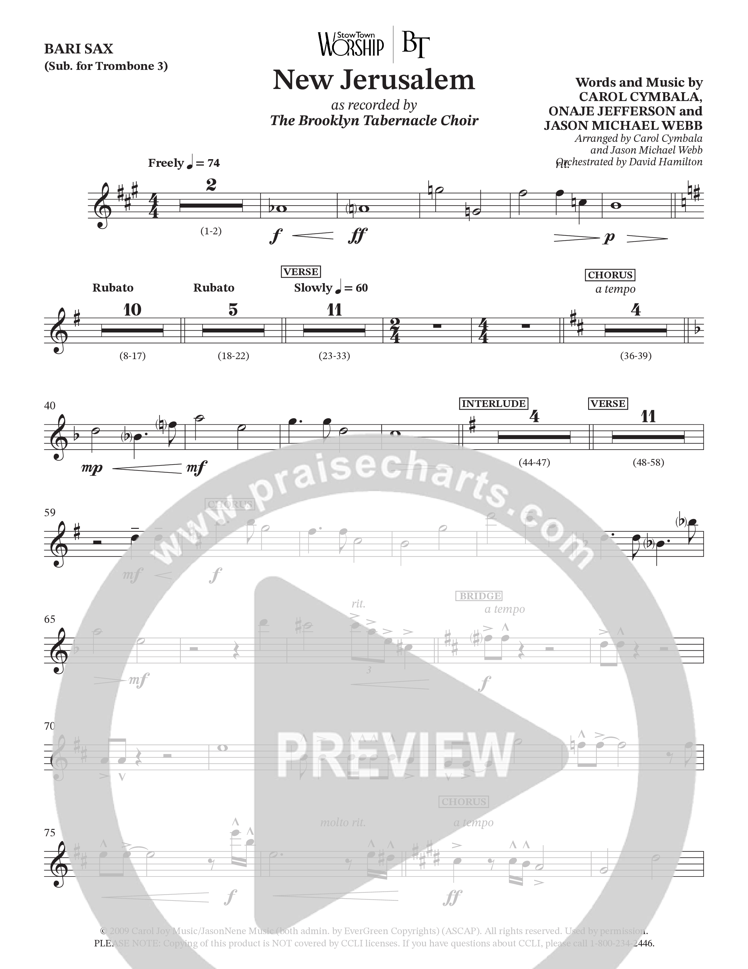 New Jerusalem (Choral Anthem SATB) Bari Sax (The Brooklyn Tabernacle Choir / Arr. Carol Cymbala / Arr. Jason Webb / Orch. David Hamilton)