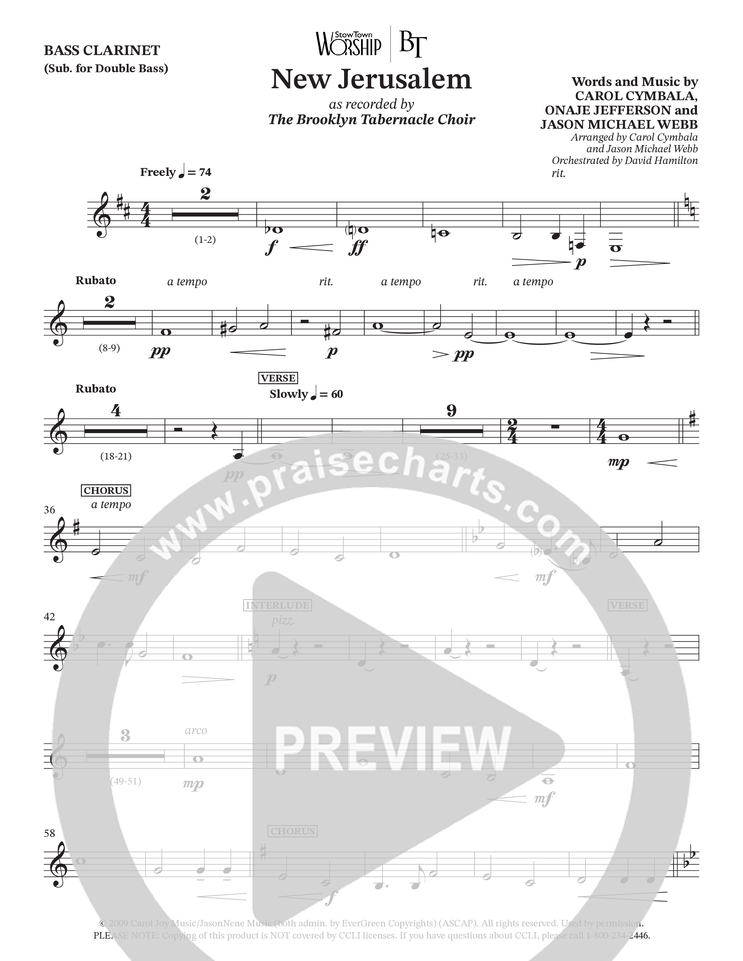 New Jerusalem (Choral Anthem SATB) Bass Clarinet (The Brooklyn Tabernacle Choir / Arr. Carol Cymbala / Arr. Jason Webb / Orch. David Hamilton)