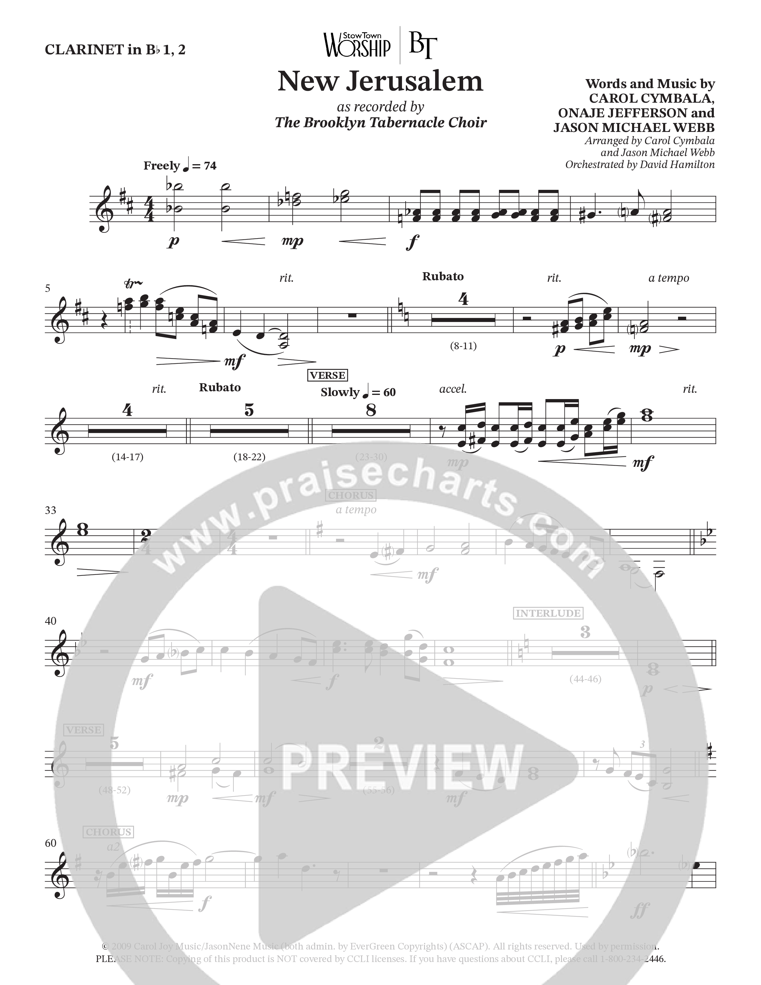 New Jerusalem (Choral Anthem SATB) Clarinet (The Brooklyn Tabernacle Choir / Arr. Carol Cymbala / Arr. Jason Webb / Orch. David Hamilton)