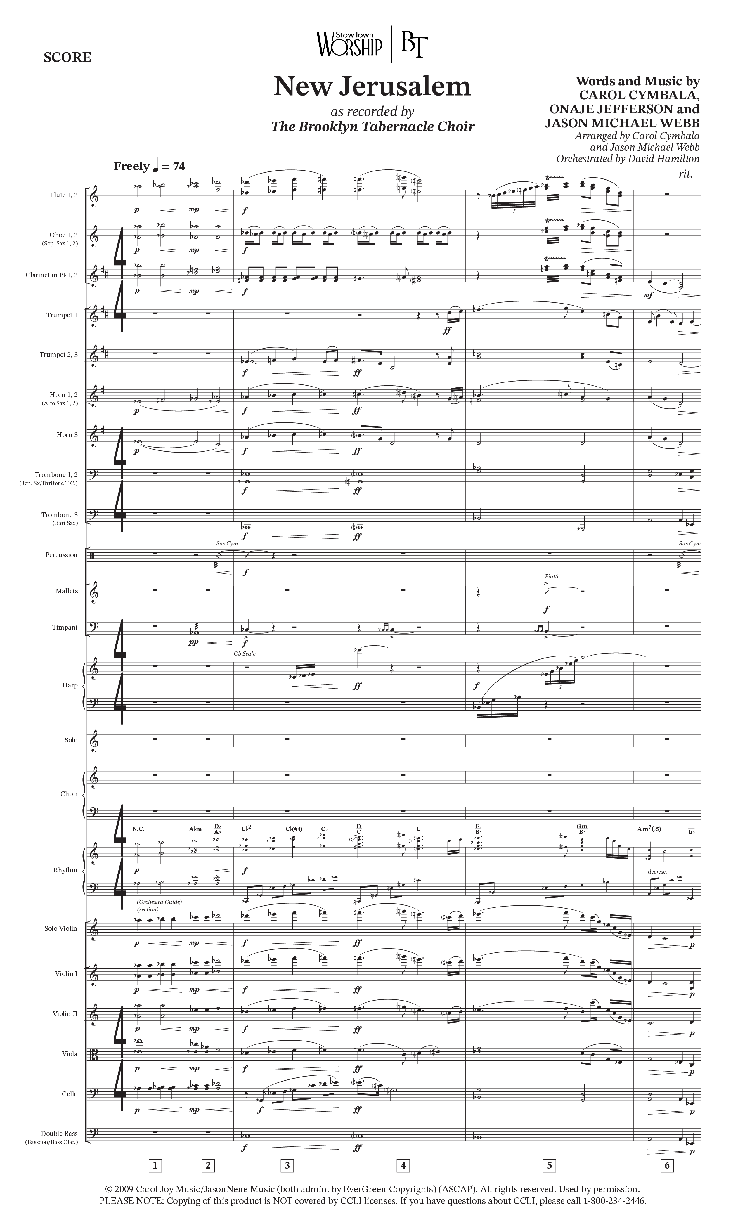 New Jerusalem (Choral Anthem SATB) Orchestration (The Brooklyn Tabernacle Choir / Arr. Carol Cymbala / Arr. Jason Webb / Orch. David Hamilton)