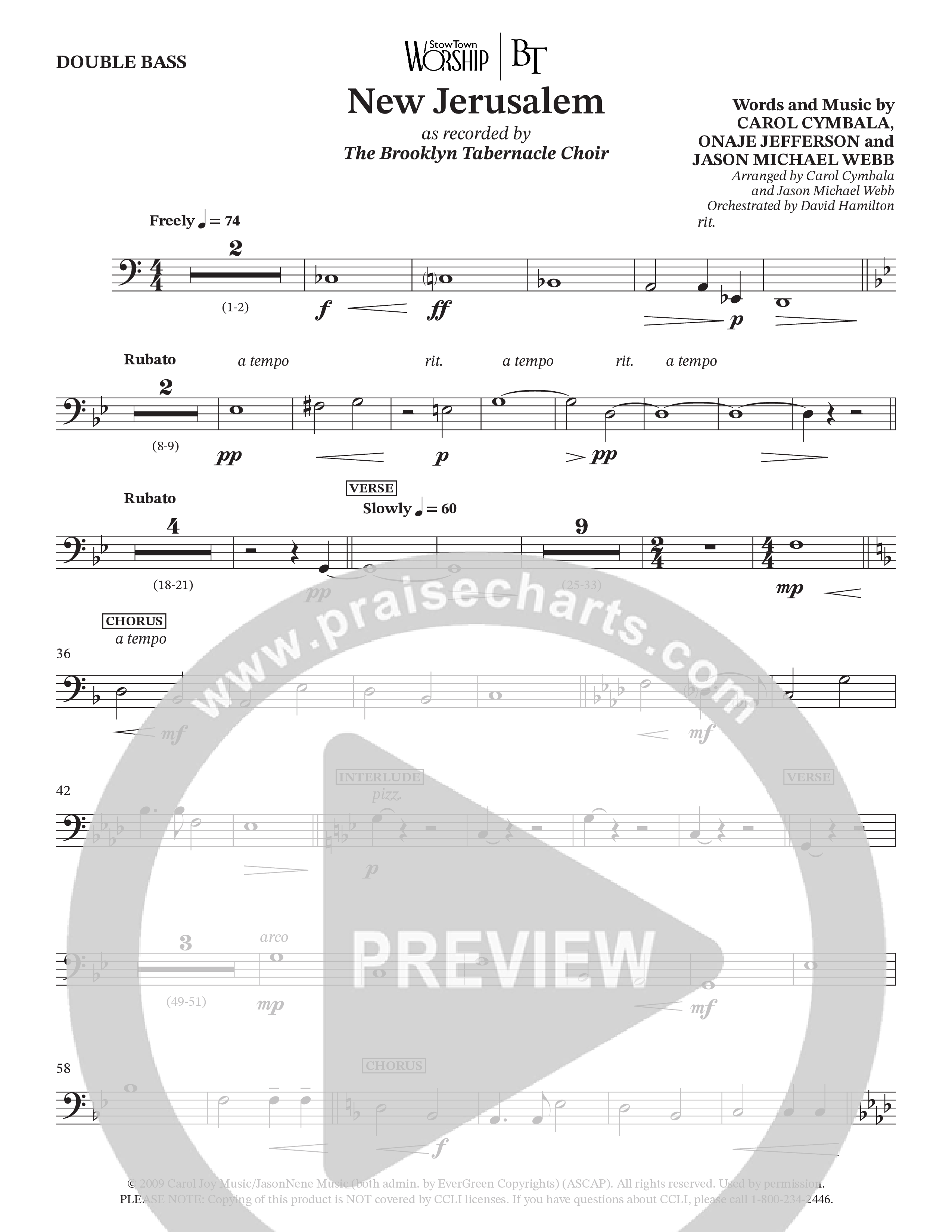 New Jerusalem (Choral Anthem SATB) Double Bass (The Brooklyn Tabernacle Choir / Arr. Carol Cymbala / Arr. Jason Webb / Orch. David Hamilton)