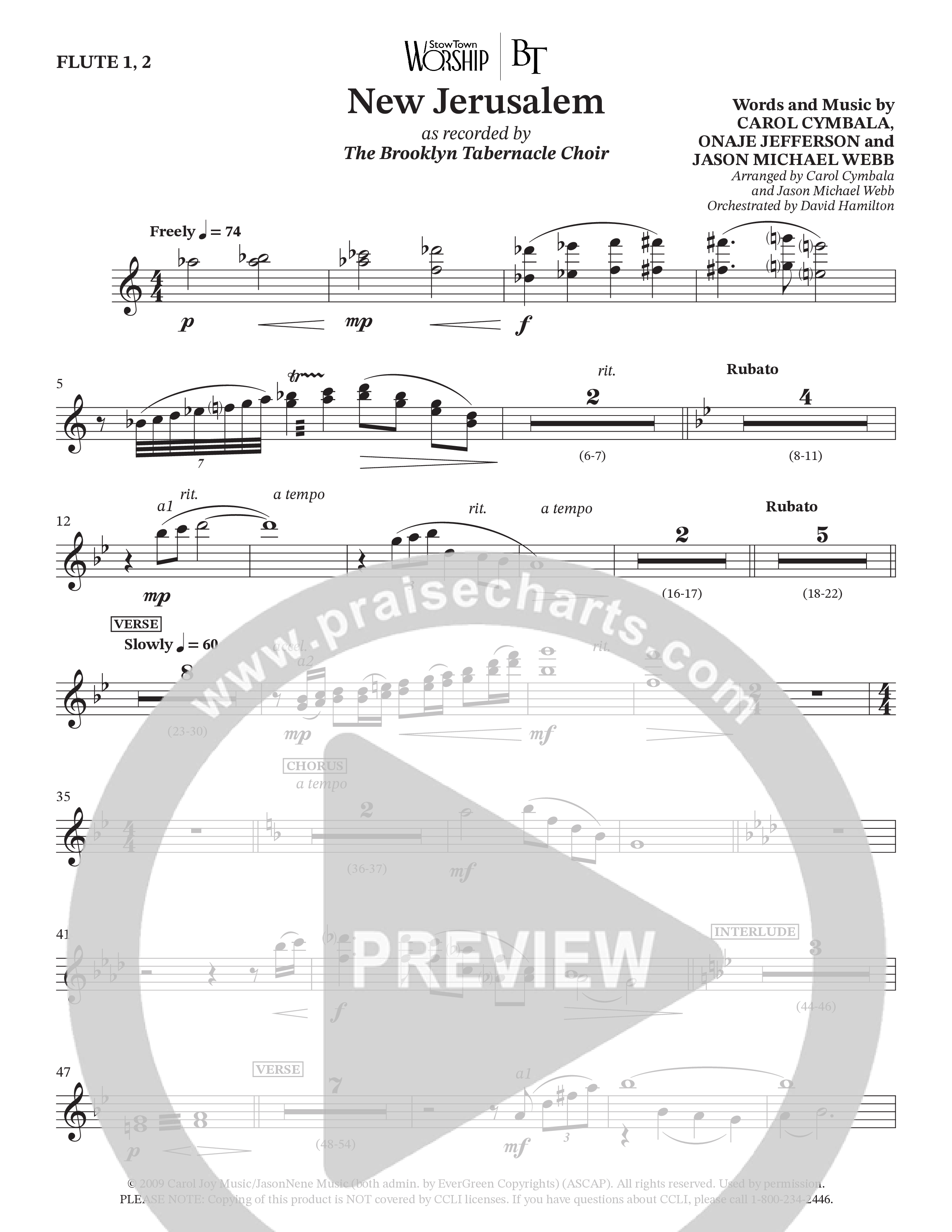 New Jerusalem (Choral Anthem SATB) Flute (The Brooklyn Tabernacle Choir / Arr. Carol Cymbala / Arr. Jason Webb / Orch. David Hamilton)