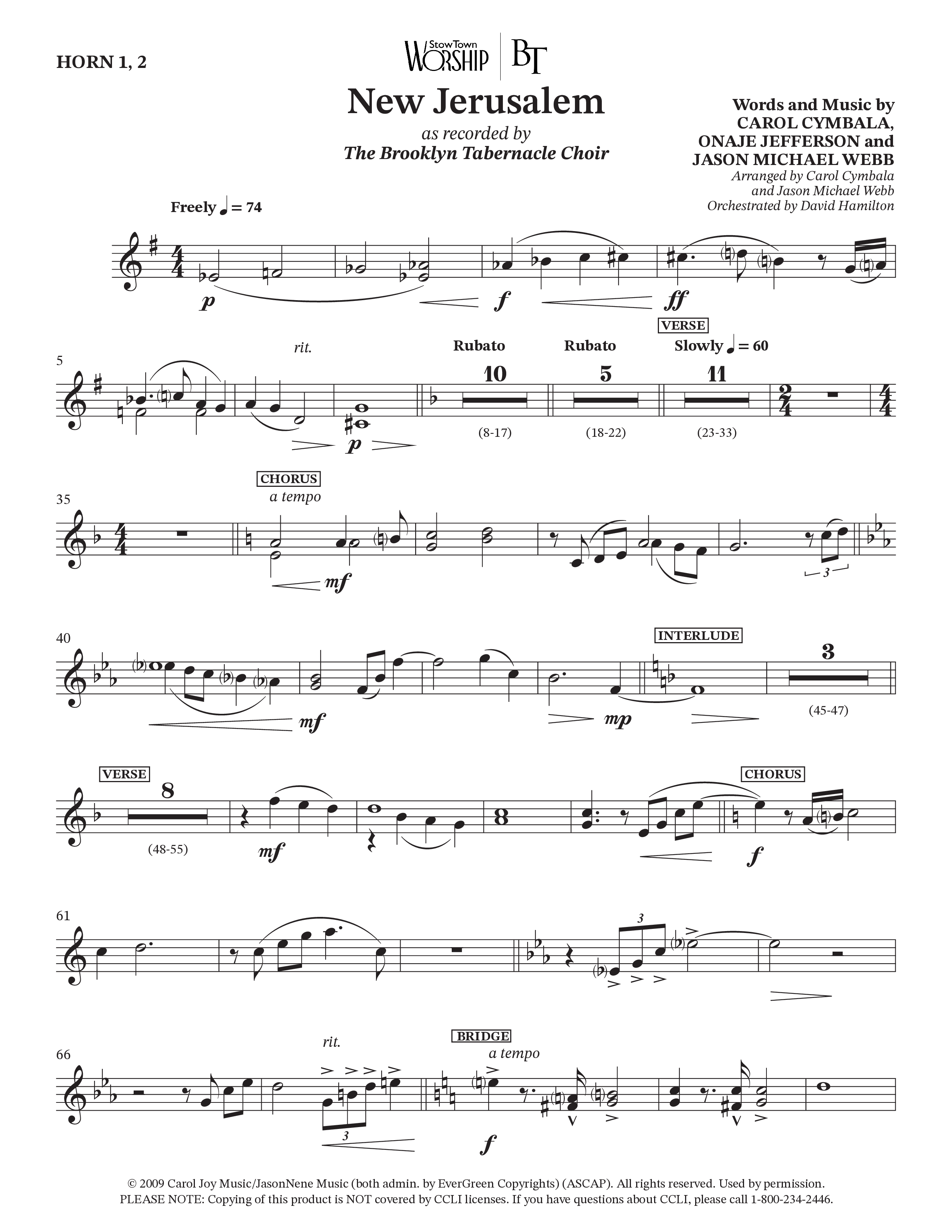 New Jerusalem (Choral Anthem SATB) French Horn (The Brooklyn Tabernacle Choir / Arr. Carol Cymbala / Arr. Jason Webb / Orch. David Hamilton)