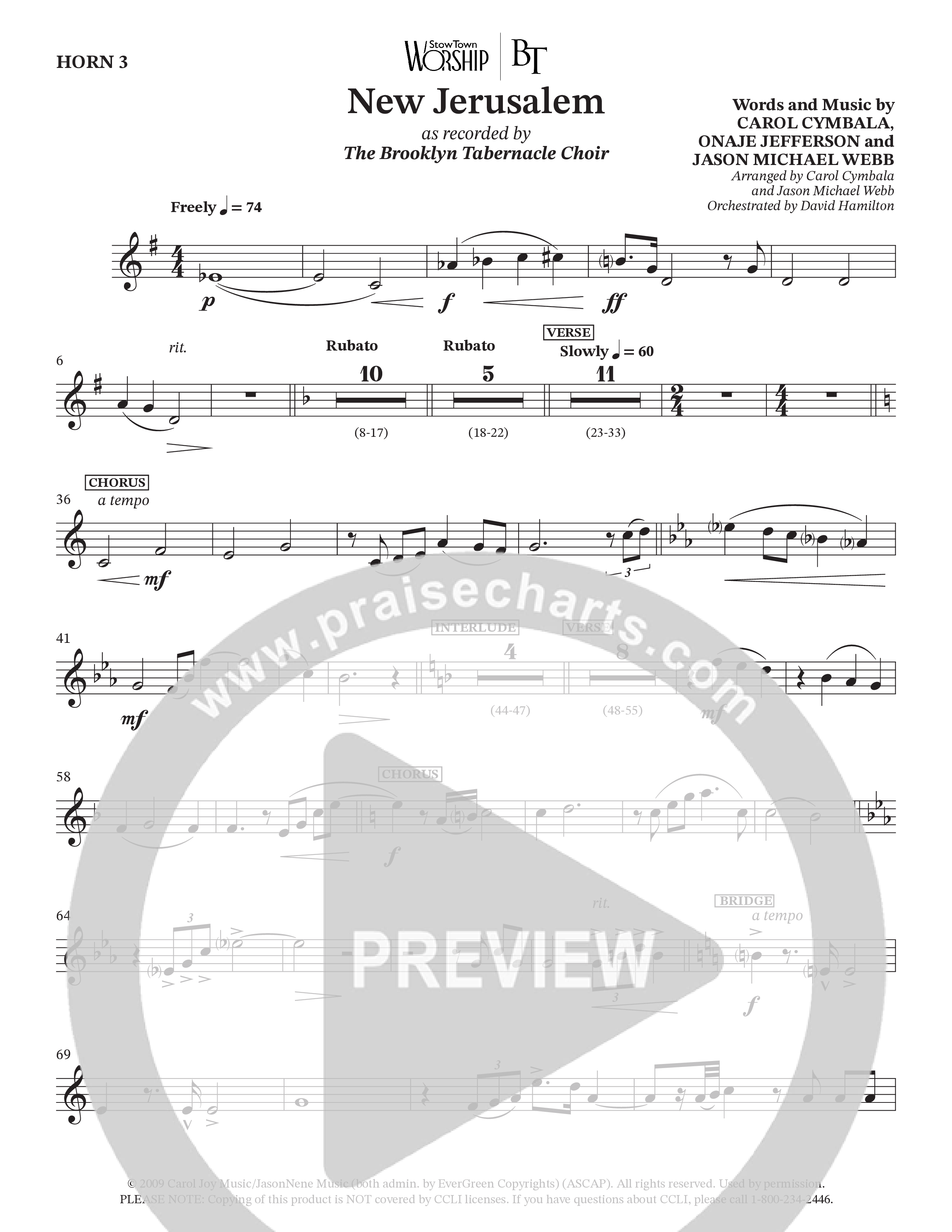 New Jerusalem (Choral Anthem SATB) French Horn (The Brooklyn Tabernacle Choir / Arr. Carol Cymbala / Arr. Jason Webb / Orch. David Hamilton)