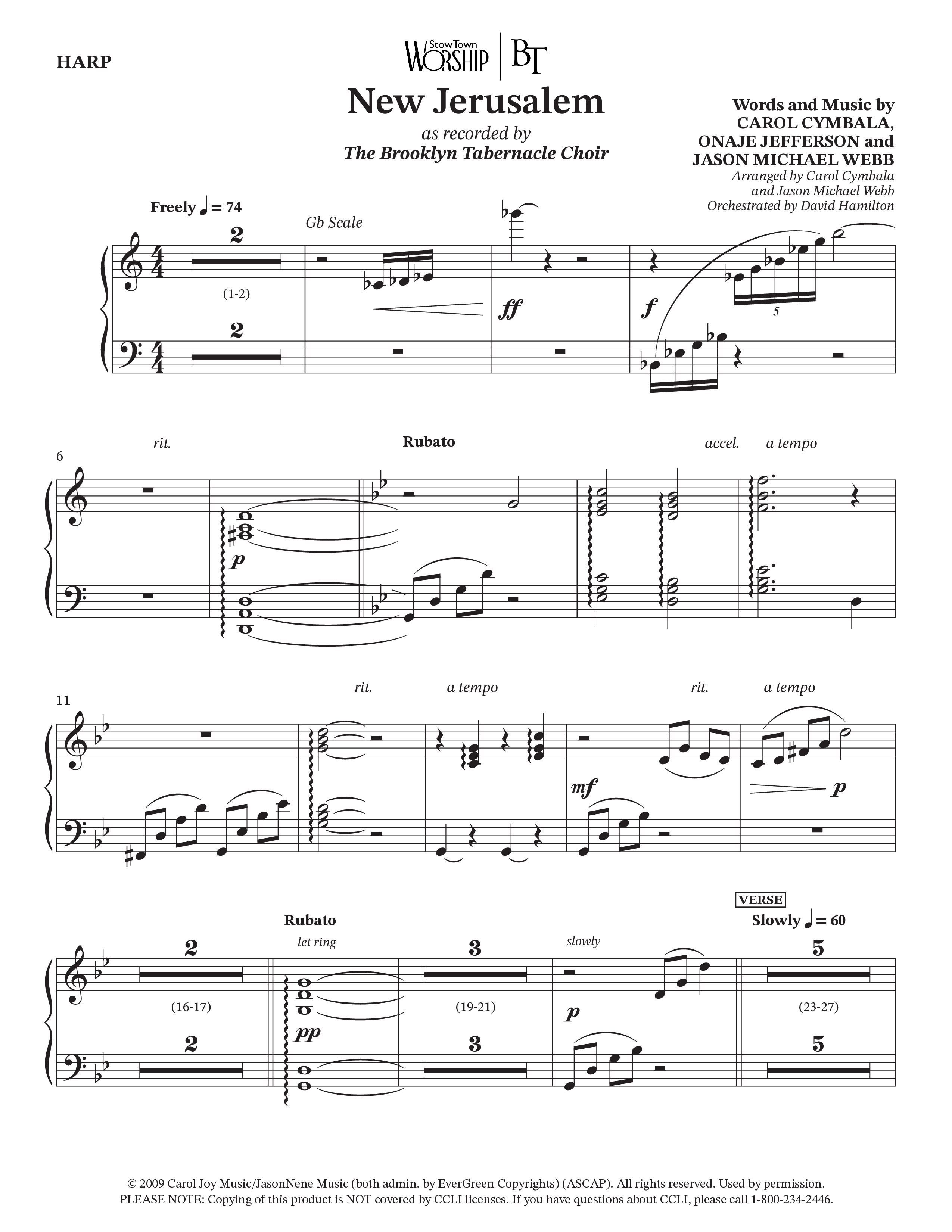 New Jerusalem (Choral Anthem SATB) Harp (The Brooklyn Tabernacle Choir / Arr. Carol Cymbala / Arr. Jason Webb / Orch. David Hamilton)